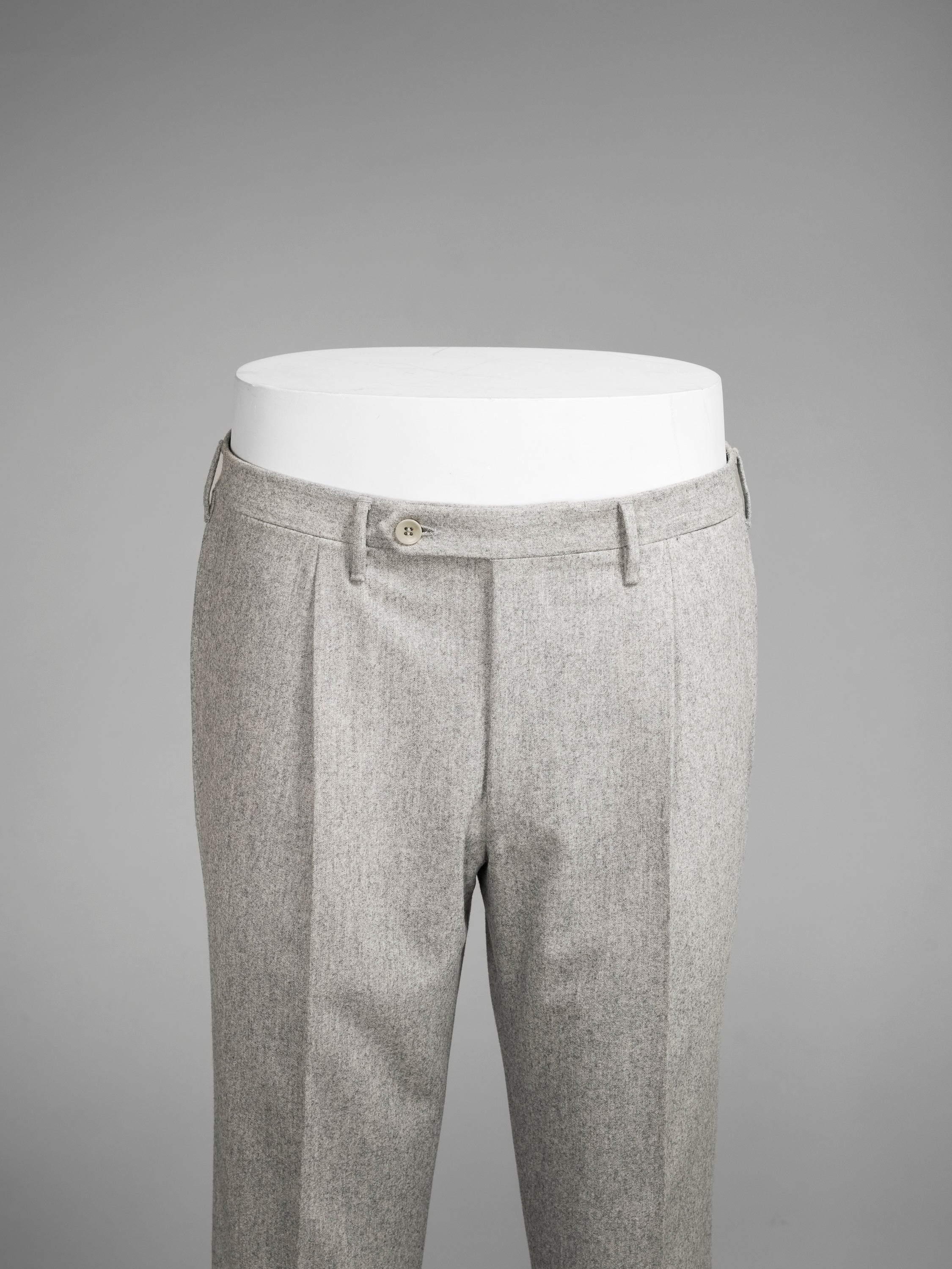 Light grey pair of regular fit wool flannel trousers – Rota SRL