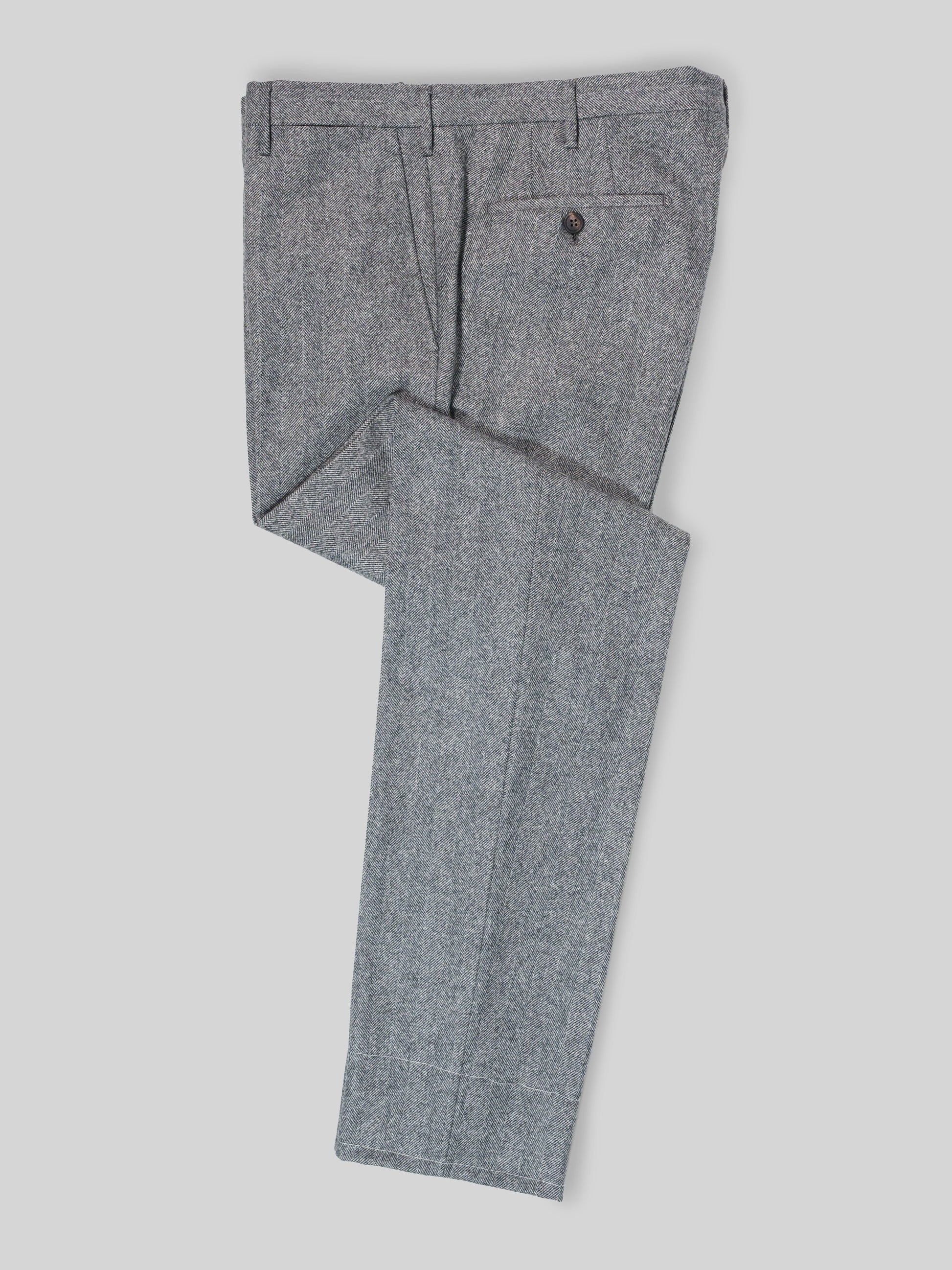 Pantaloni in flanella grigia a spina di pesce