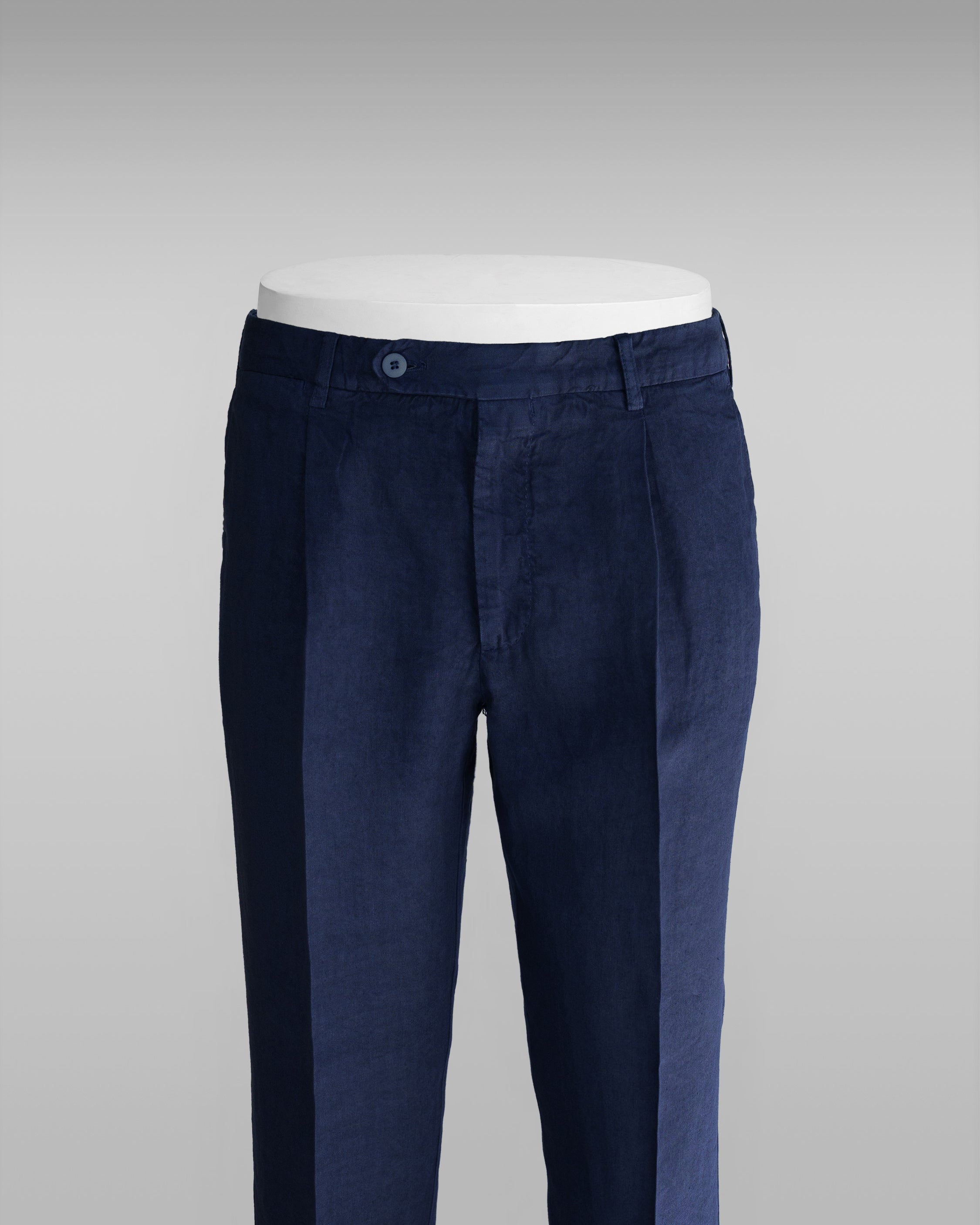 Pantaloni sportivi in lino blu con 1 pinces