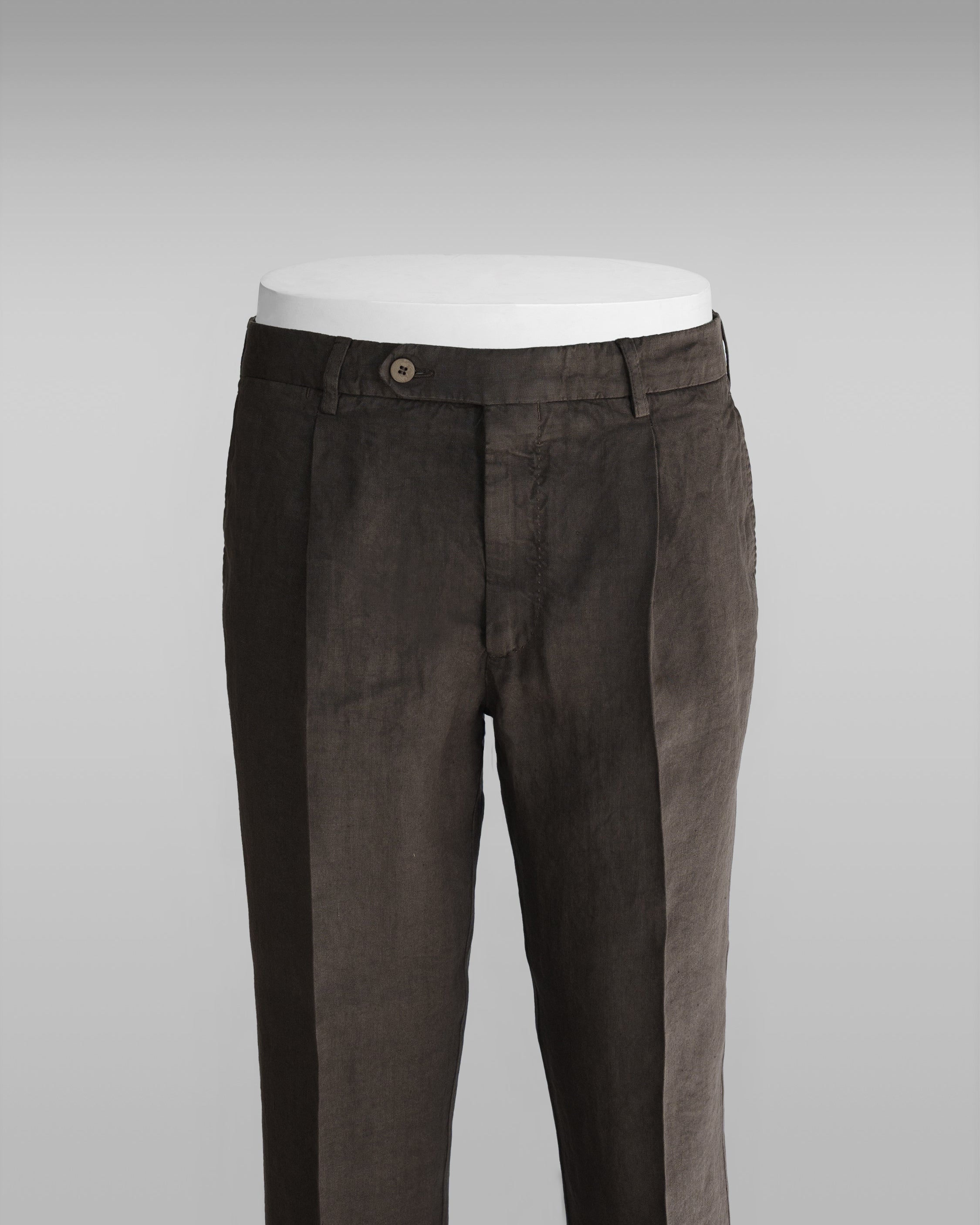 Pantaloni sportivi in lino marroni con 1 pinces