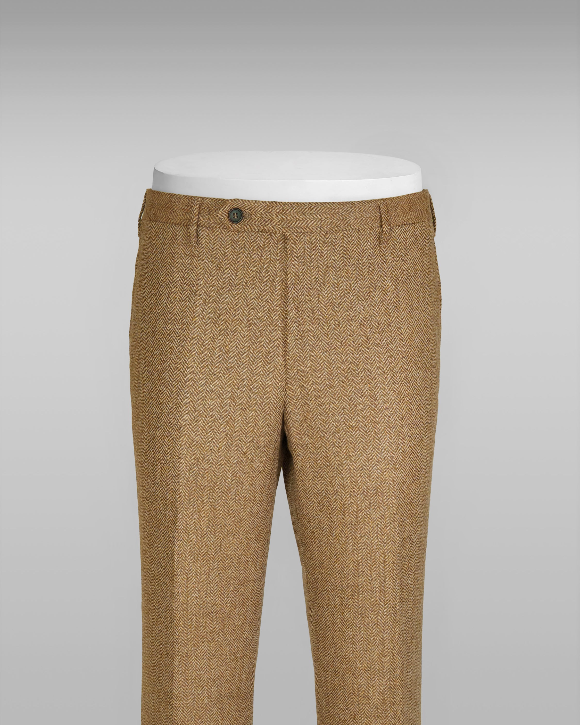 Pantaloni in lana e cashmere a spina di pesce color miele