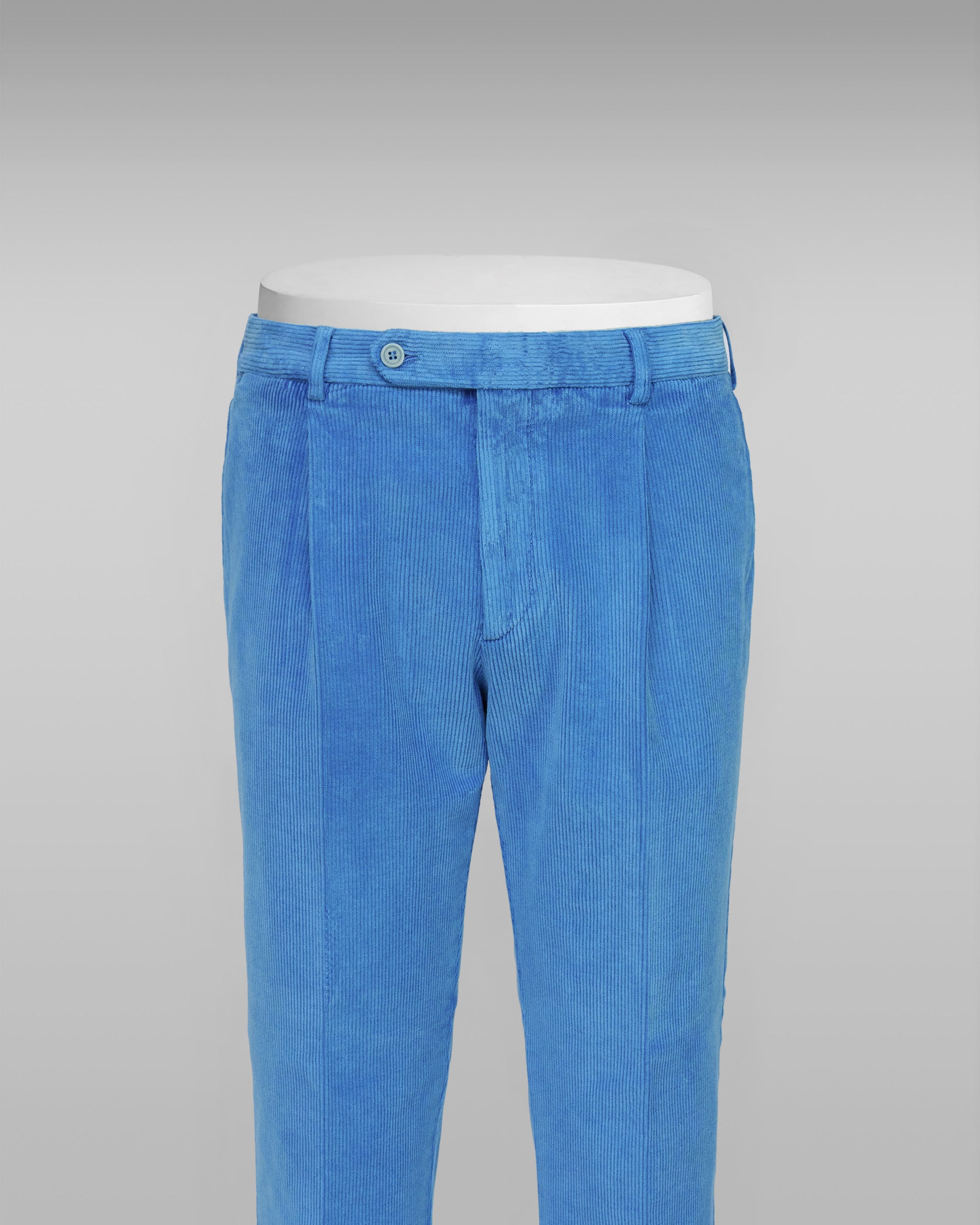 Ocean blue corduroy sport trousers 1 pleat
