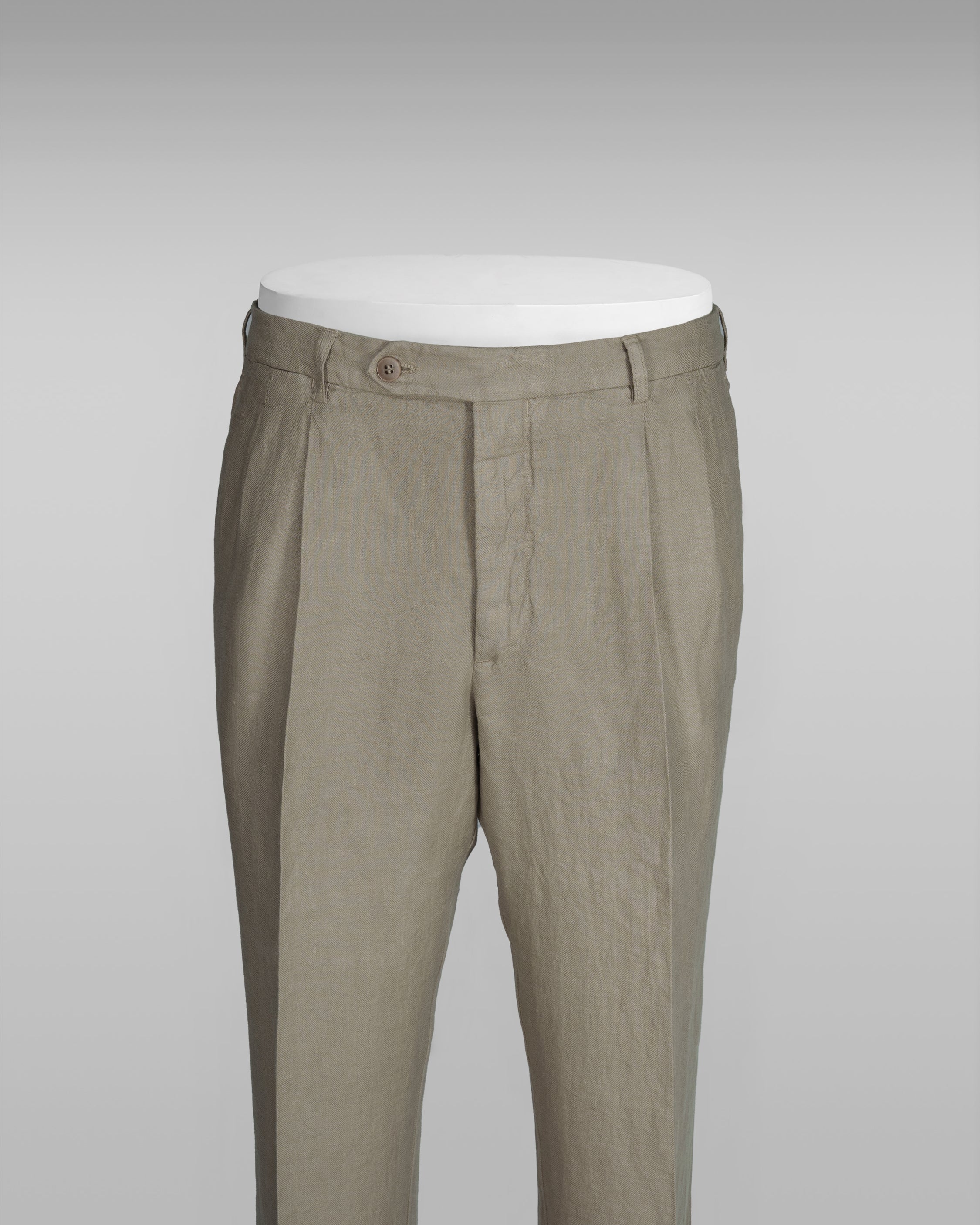 Pantaloni sportivi in lino beige a spina di pesce Como