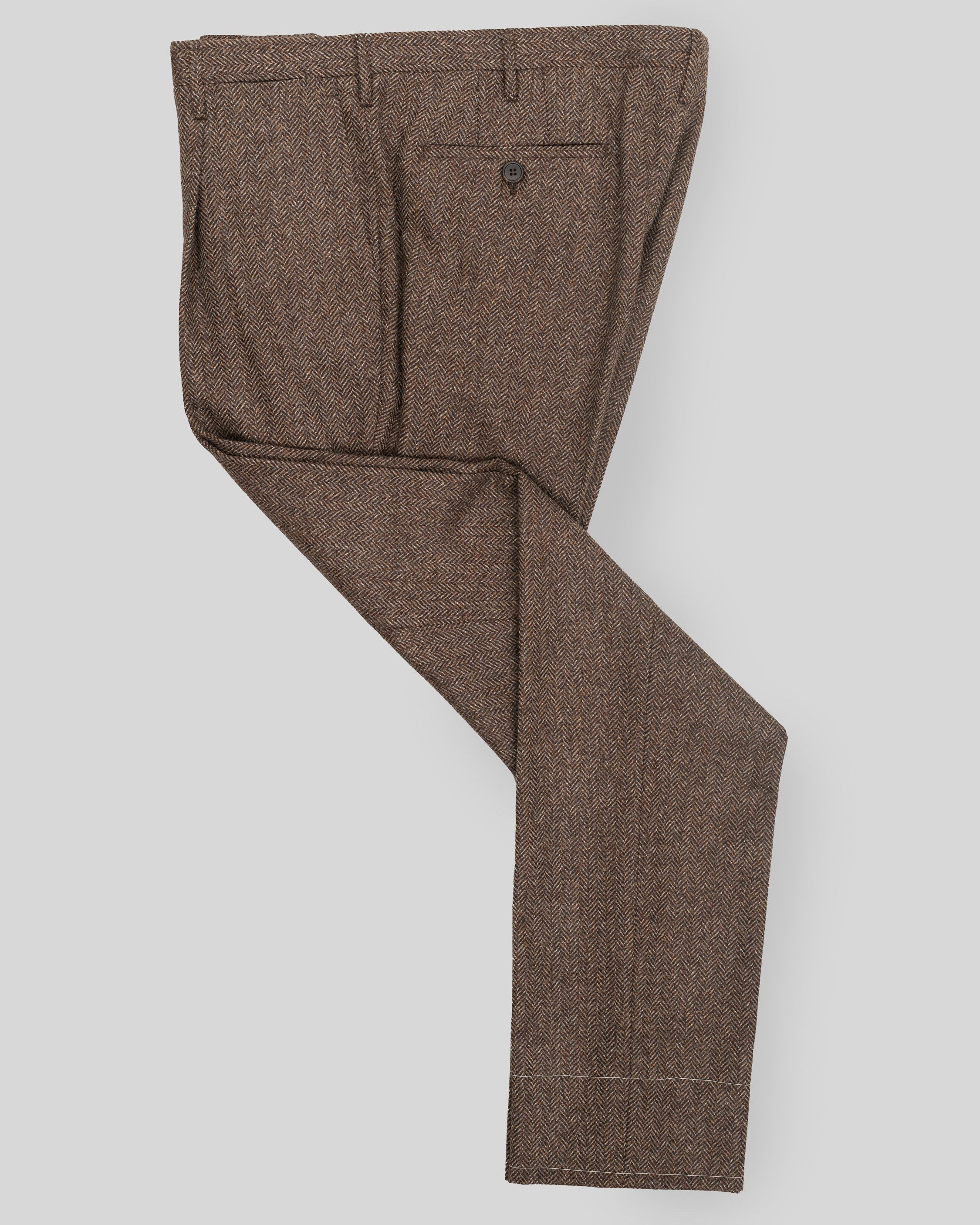 Pantaloni in lana cashmere marrone a spina di pesce