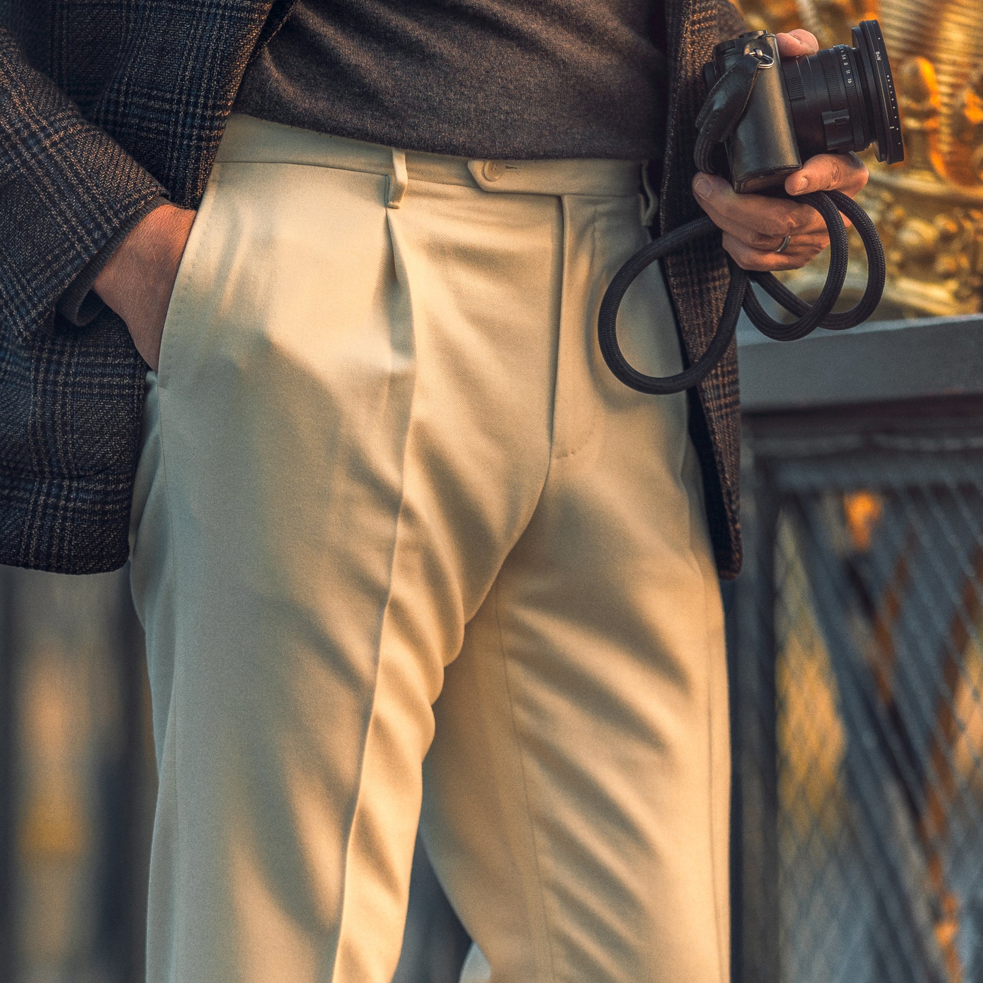 Pantaloni in flanella color avorio