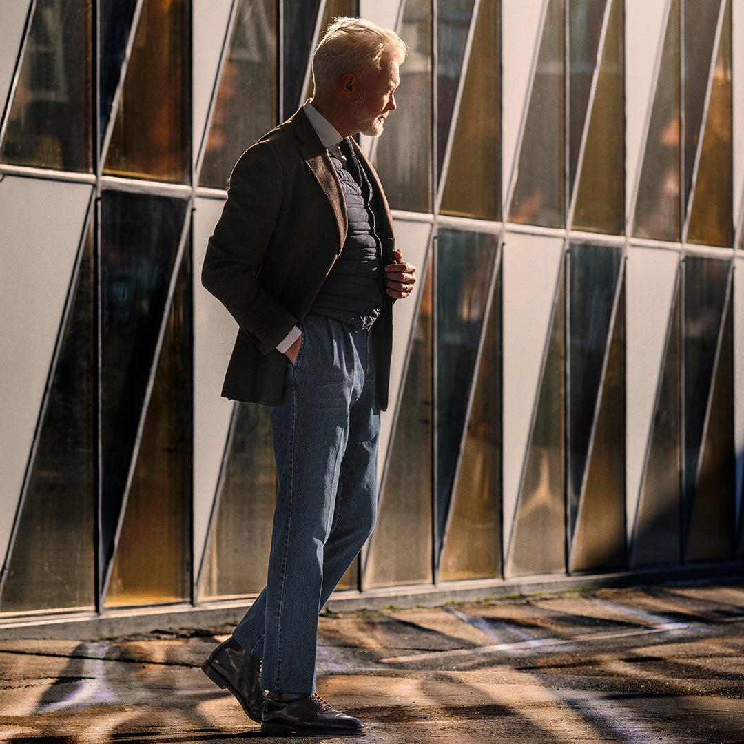 Pantaloni sportivi in cotone denim blu con 2 pinces