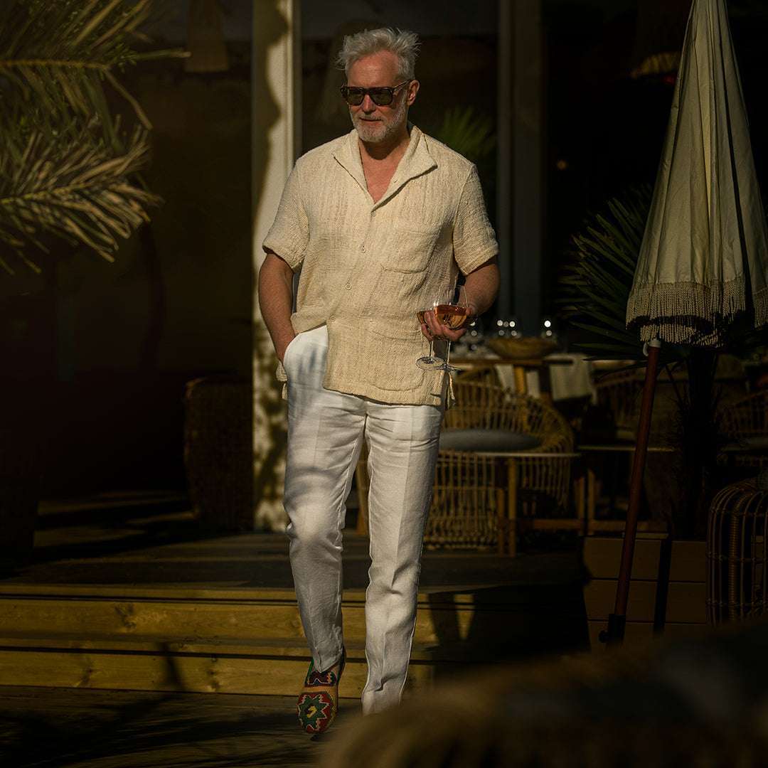 Pantaloni sportivi in lino bianco