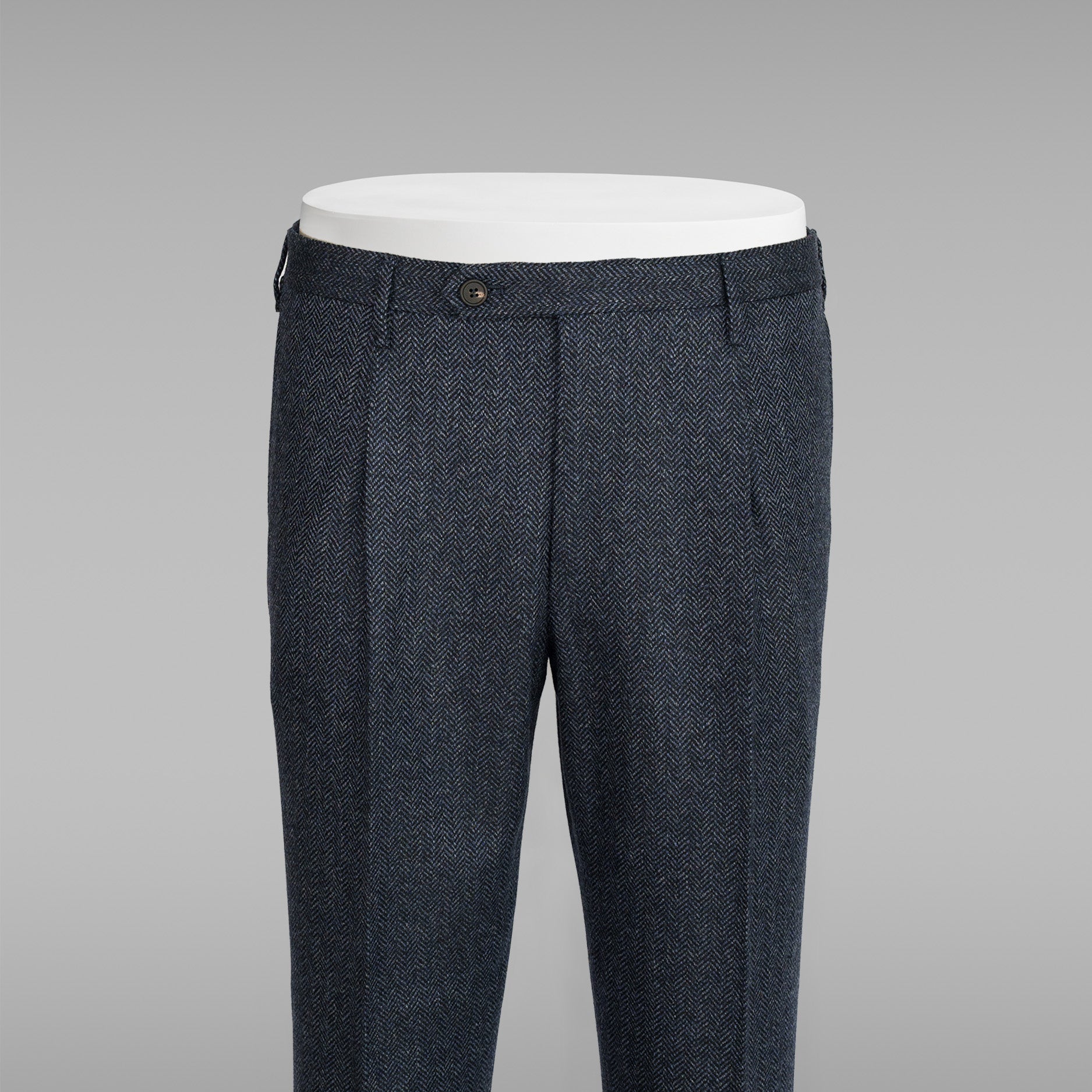 Pantaloni in lana cashmere blu melange a spina di pesce