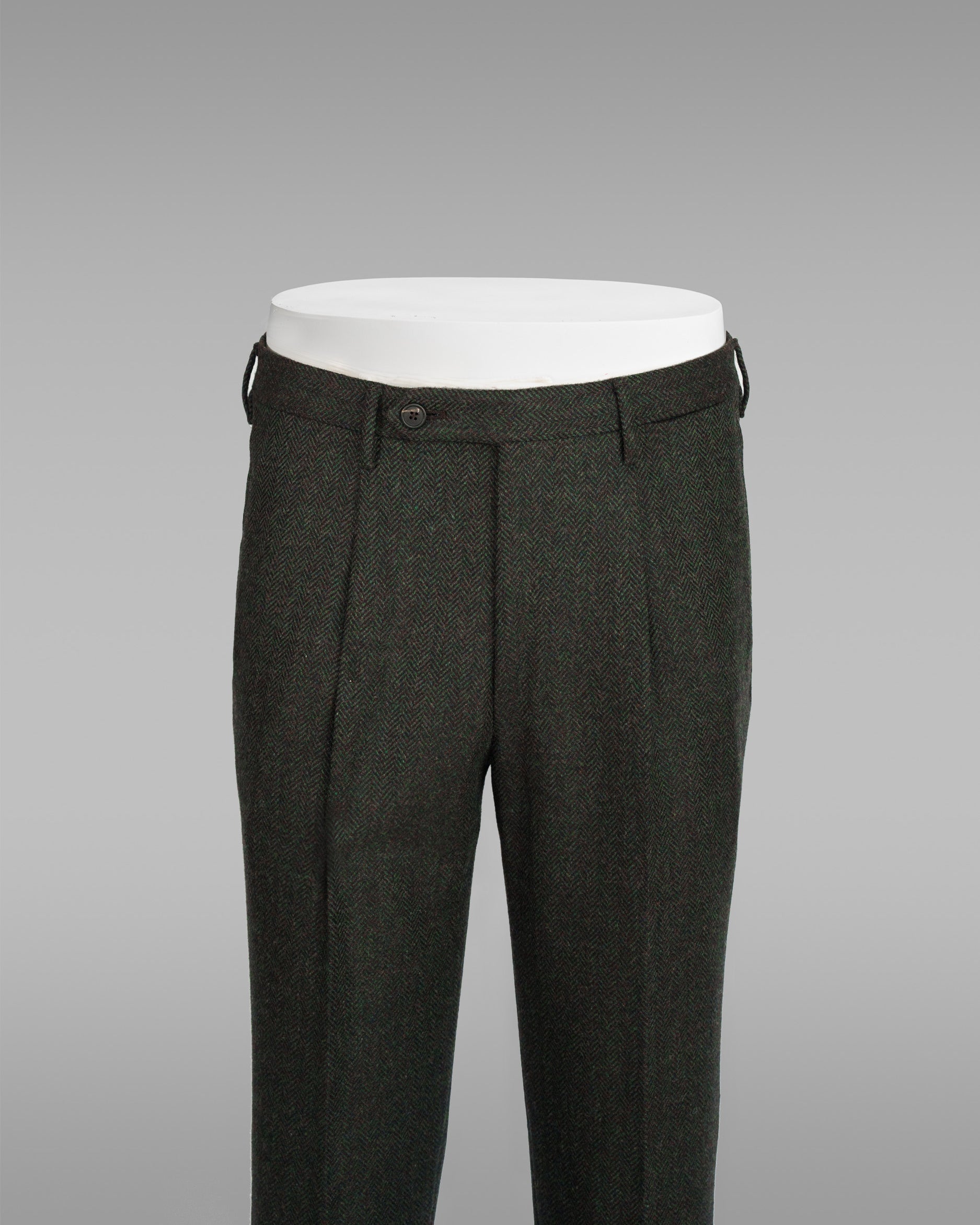 Pantaloni in lana e cashmere con motivo a spina di pesce verde melange