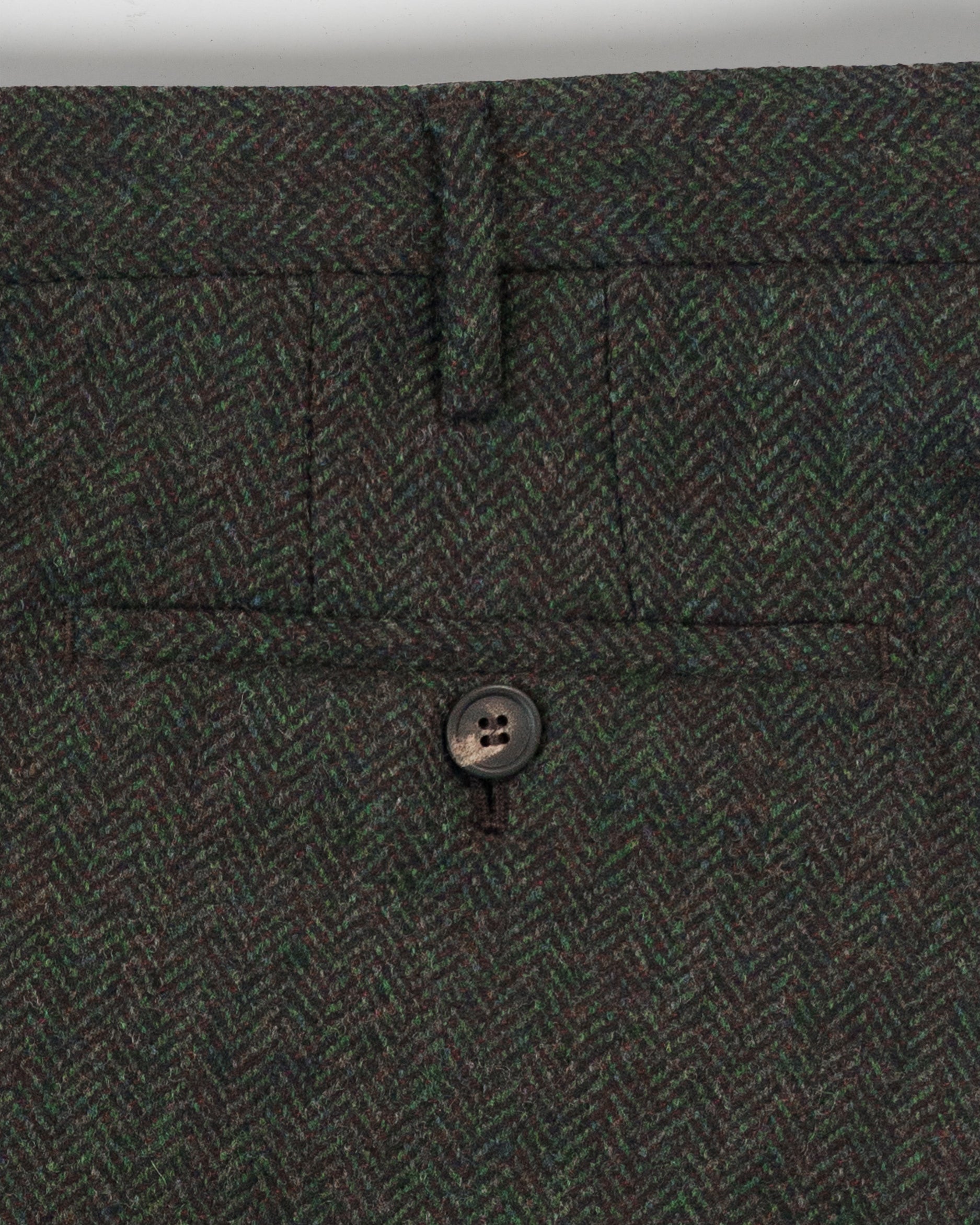 Pantaloni in lana e cashmere con motivo a spina di pesce verde melange