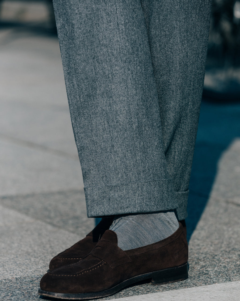 Pantalone grigio medio in lana flanella regular fit