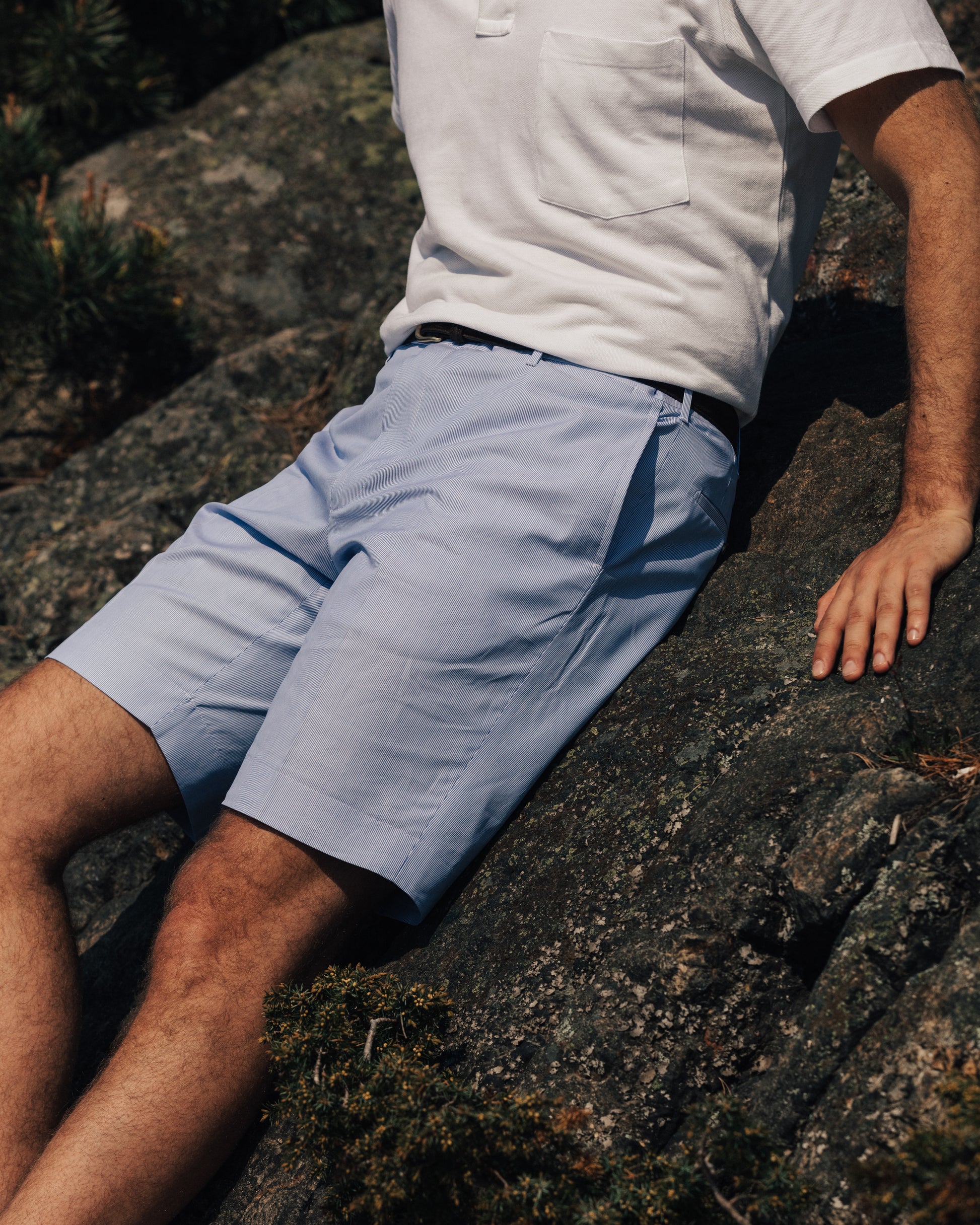 Pantaloni bermuda in cotone blu cielo, vestibilità regolare