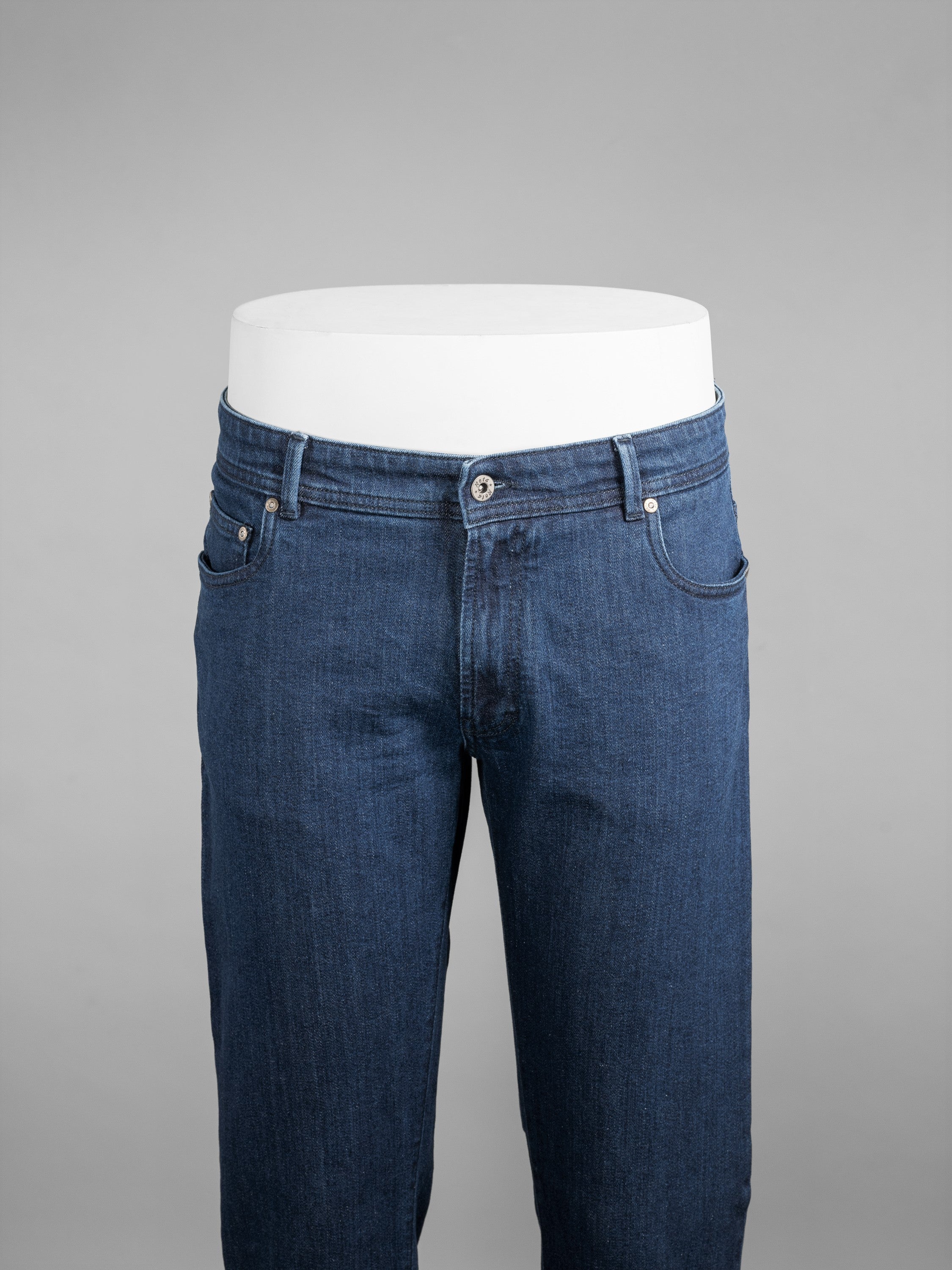 Pantaloni in cotone denim blu scuro con 5 tasche