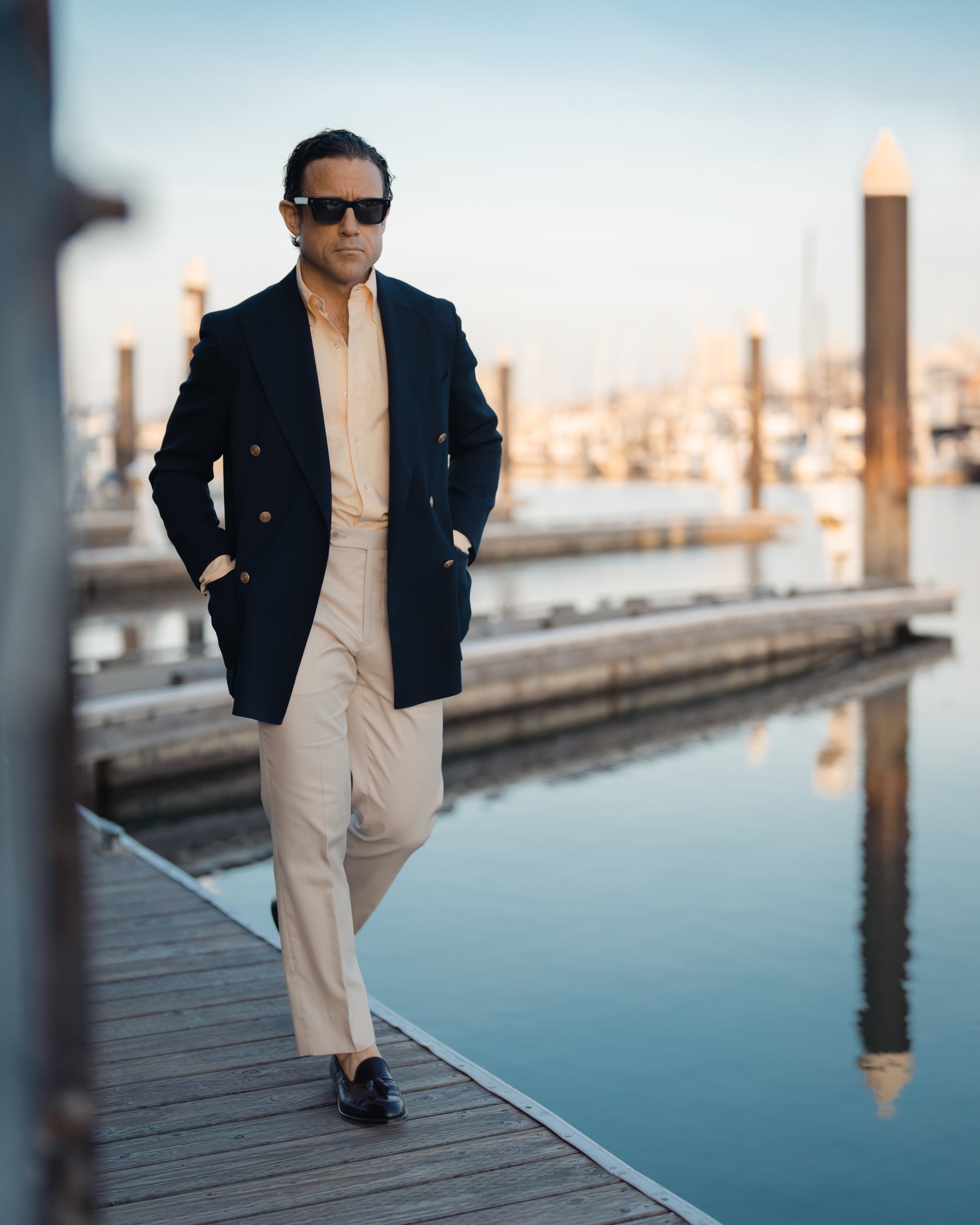 Pantaloni in cotone supima beige chiaro, vestibilità regolare