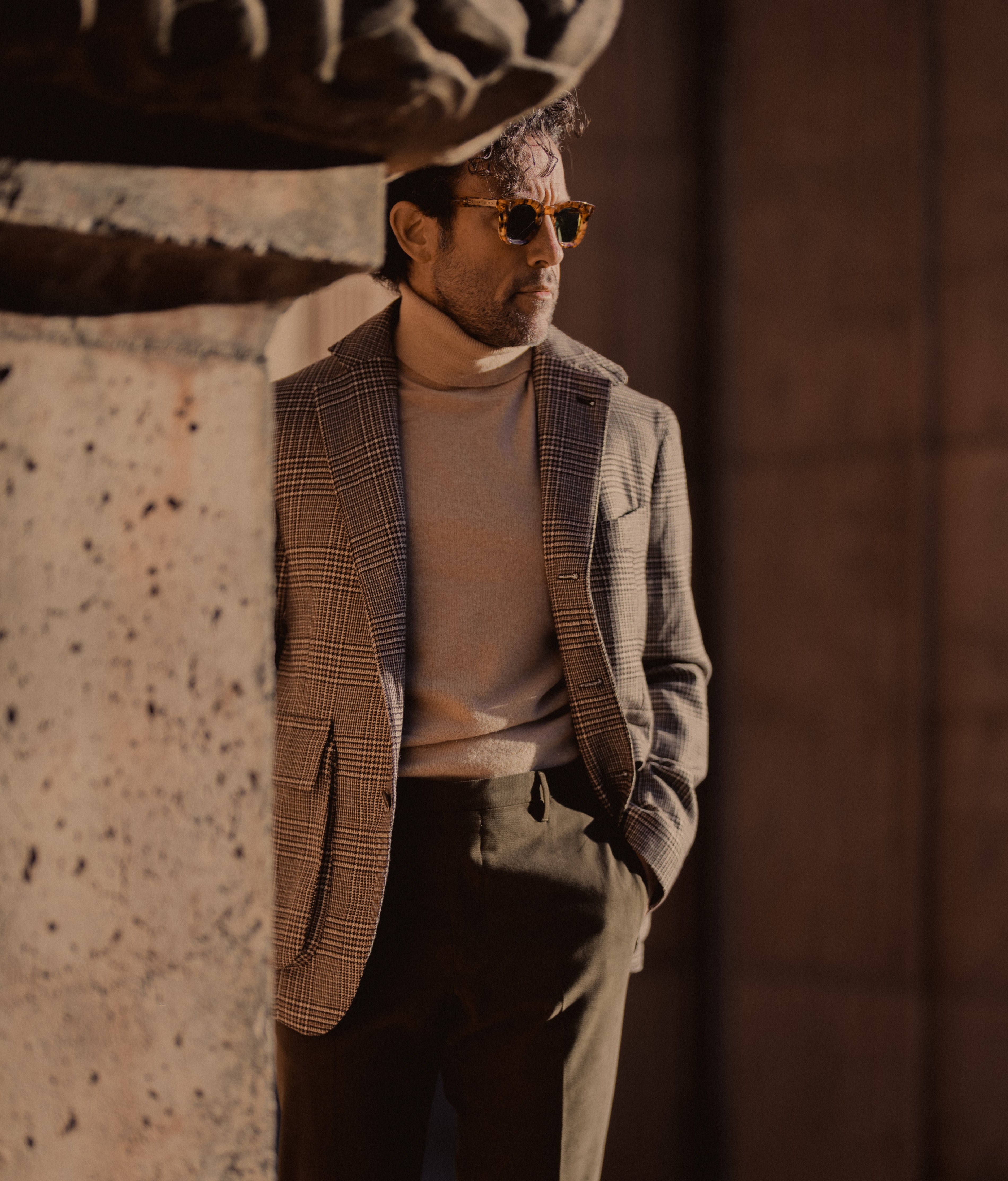 Pantaloni in cotone elastan fango scuro