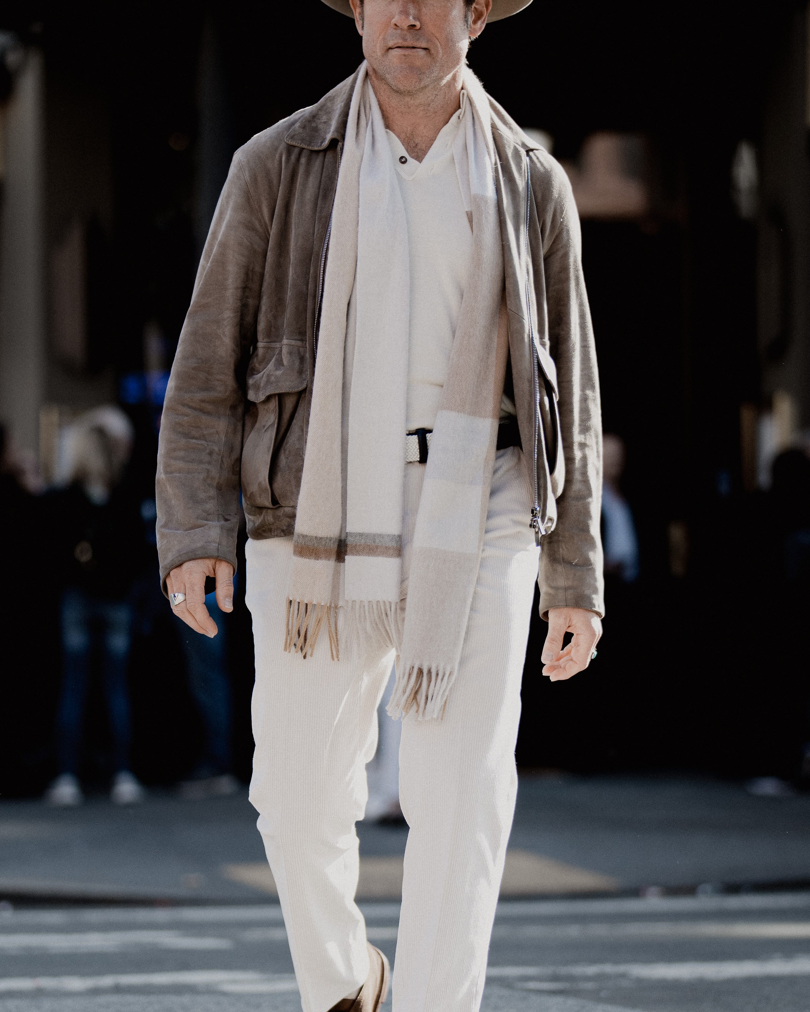 Off white corduroy big wale trousers