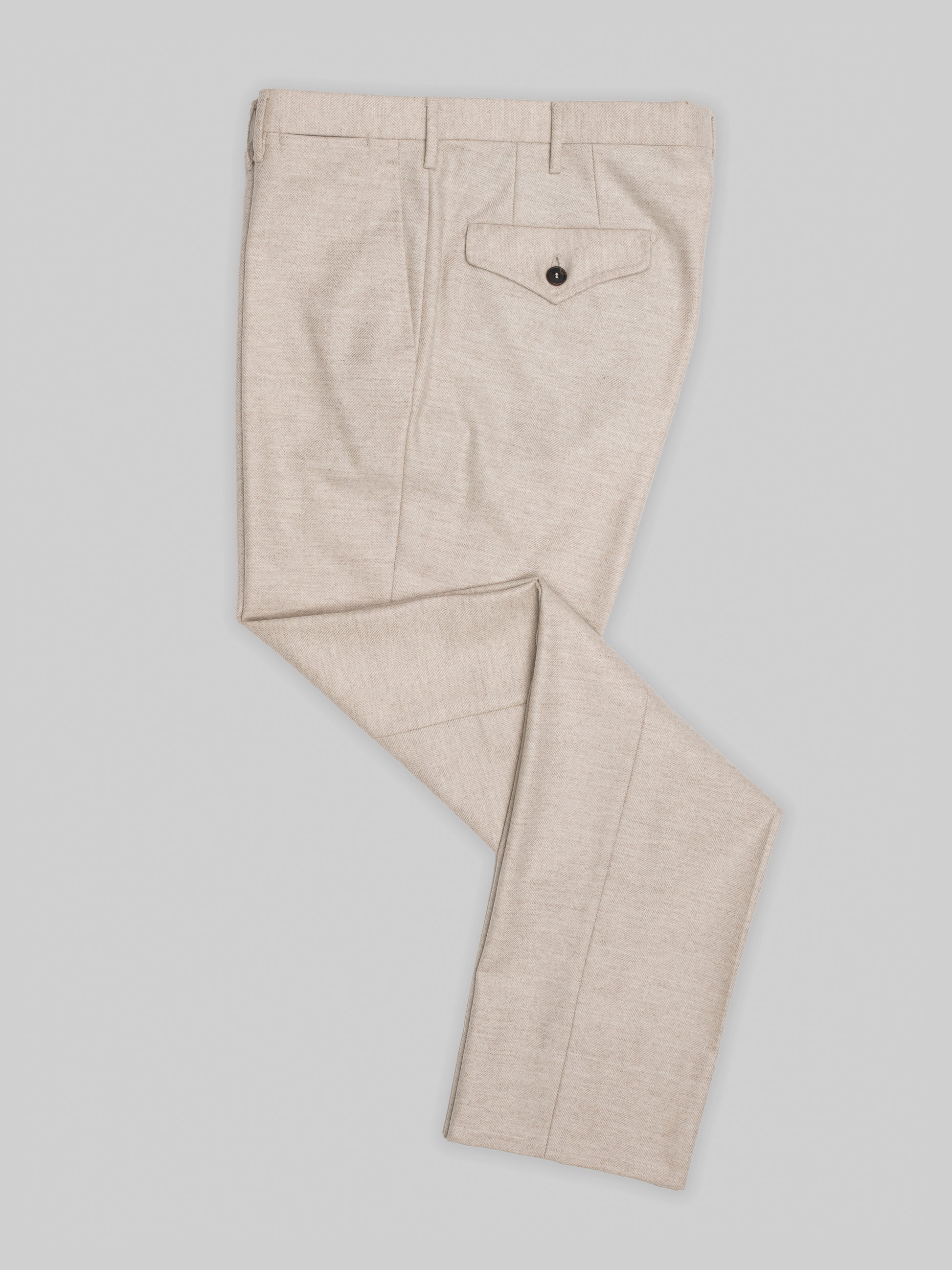 Pantaloni in flanella beige chiaro a spina di pesce