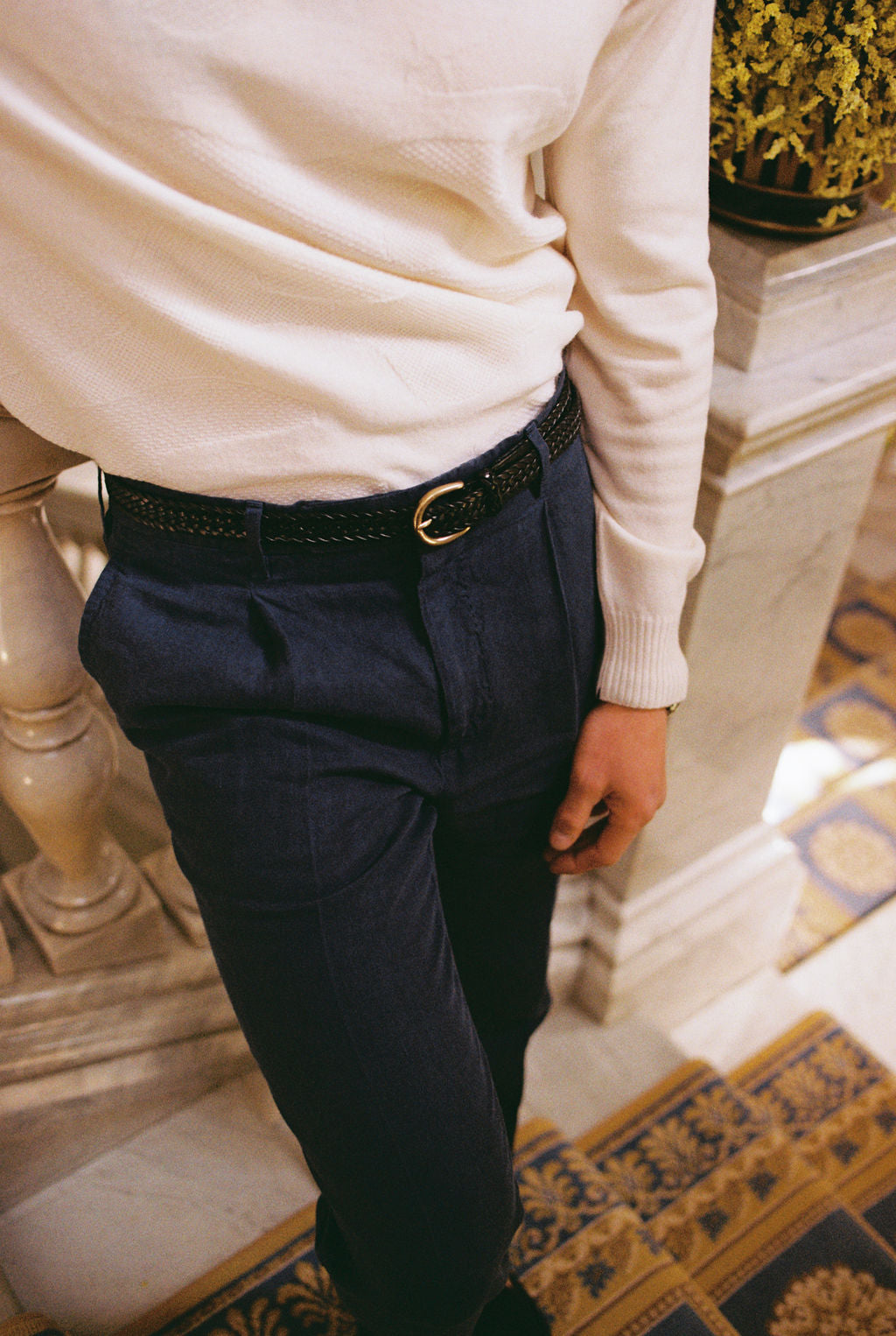 Blue linen sport trousers 1 pleat
