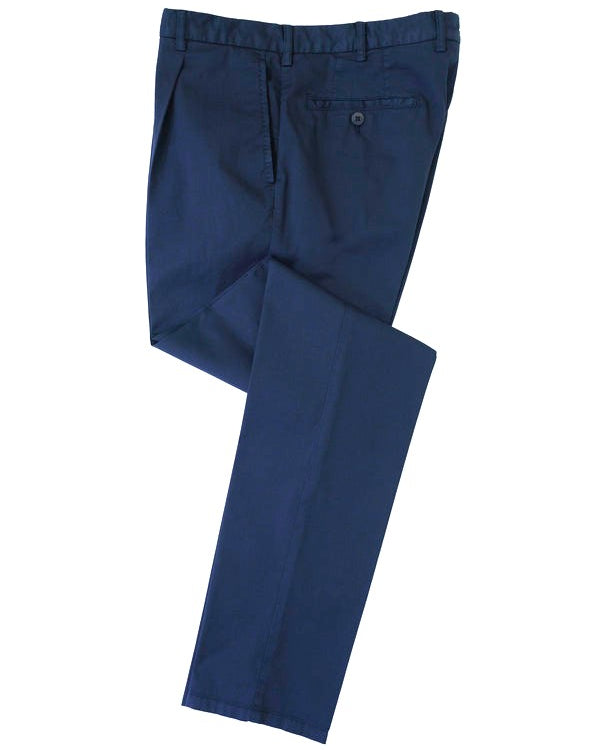 Blue cotton supima sport trousers 1 pleat