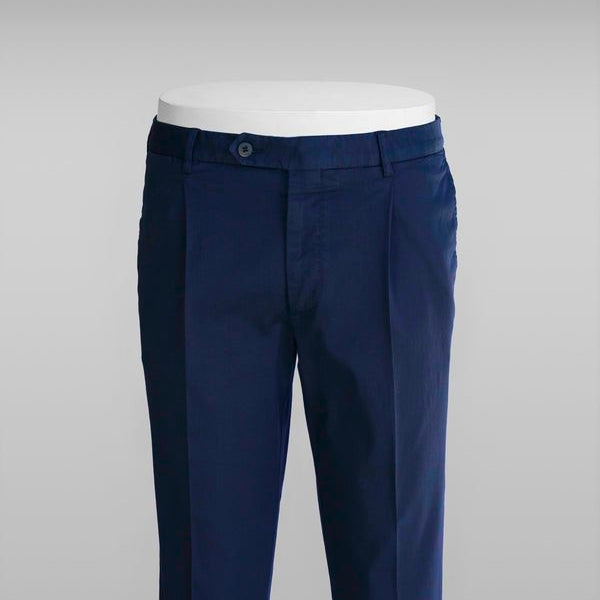 Blue cotton supima sport trousers 1 pleat