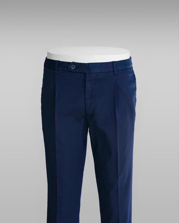 Blue cotton supima sport trousers 1 pleat