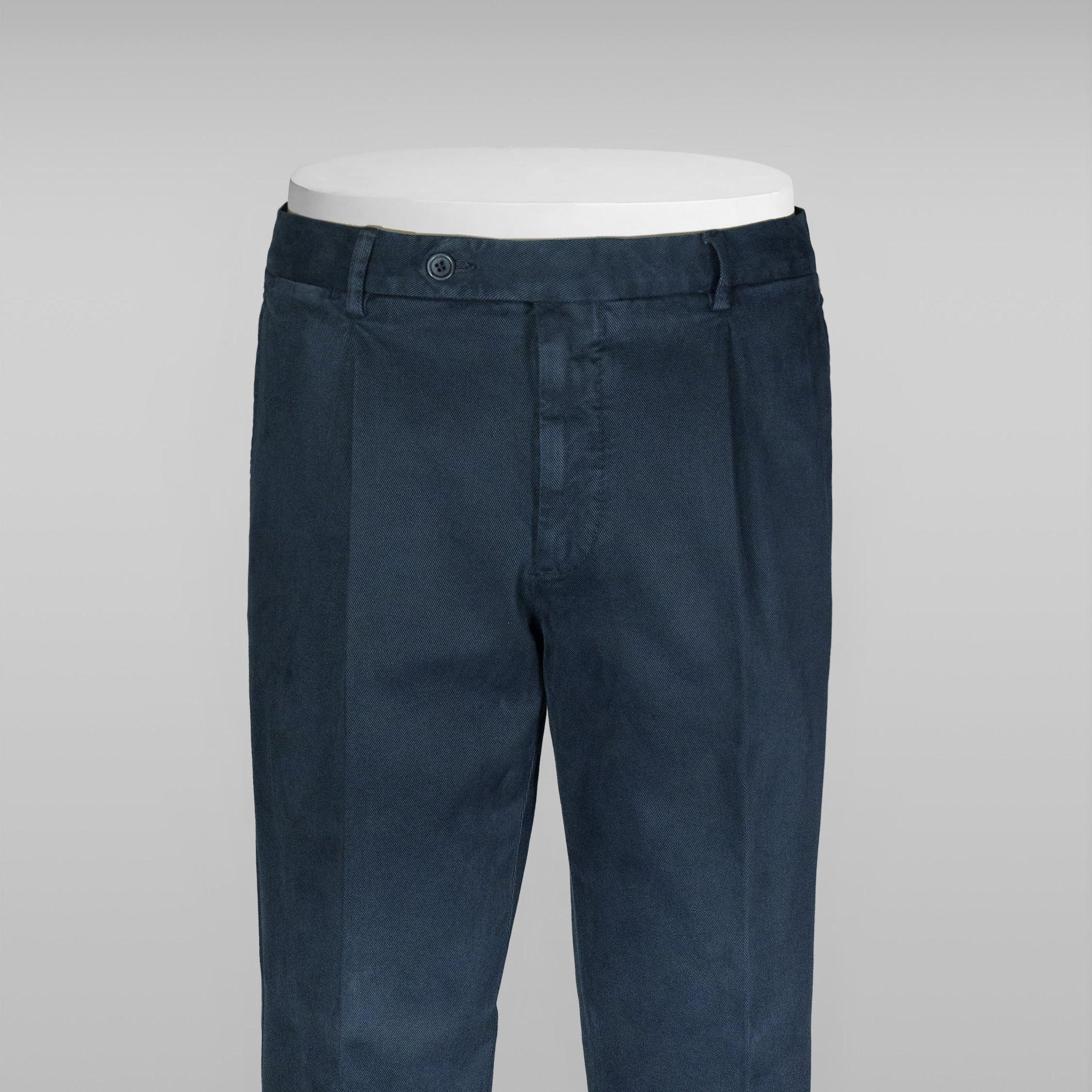 Pantaloni sportivi in ​​cotone elastan blu scuro con 1 piega