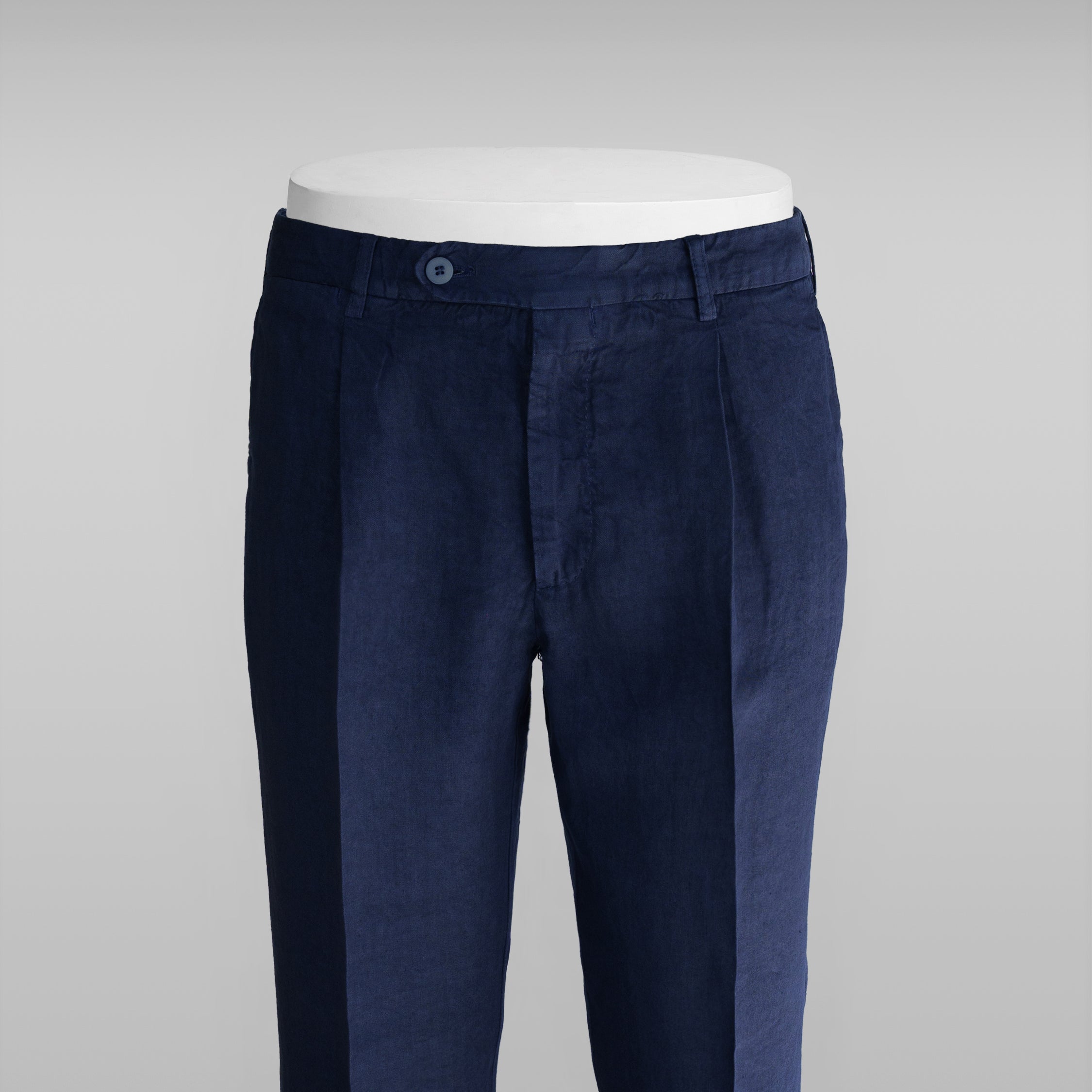 Blue linen sport trousers 1 pleat