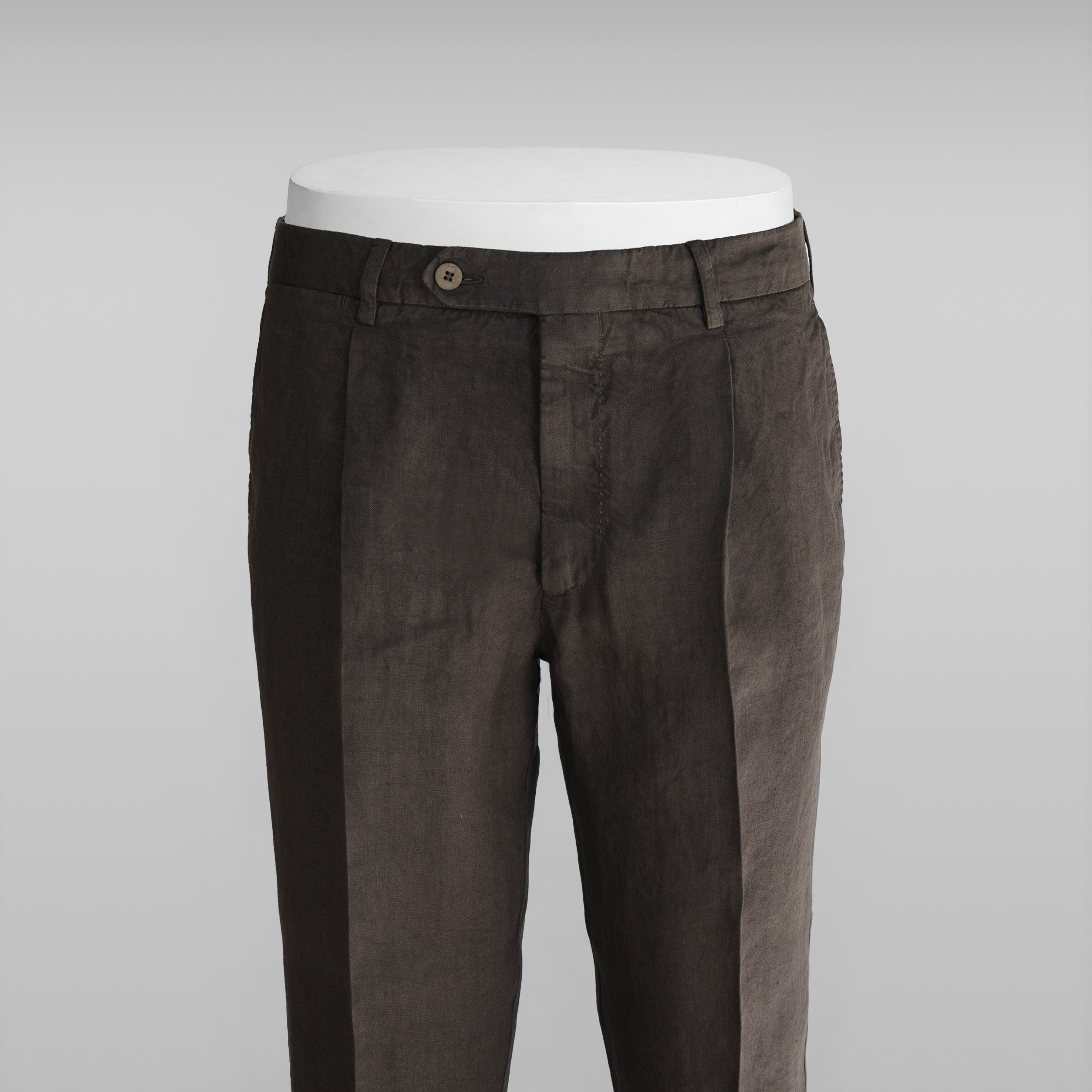 Brown linen sport trousers 1 pleat