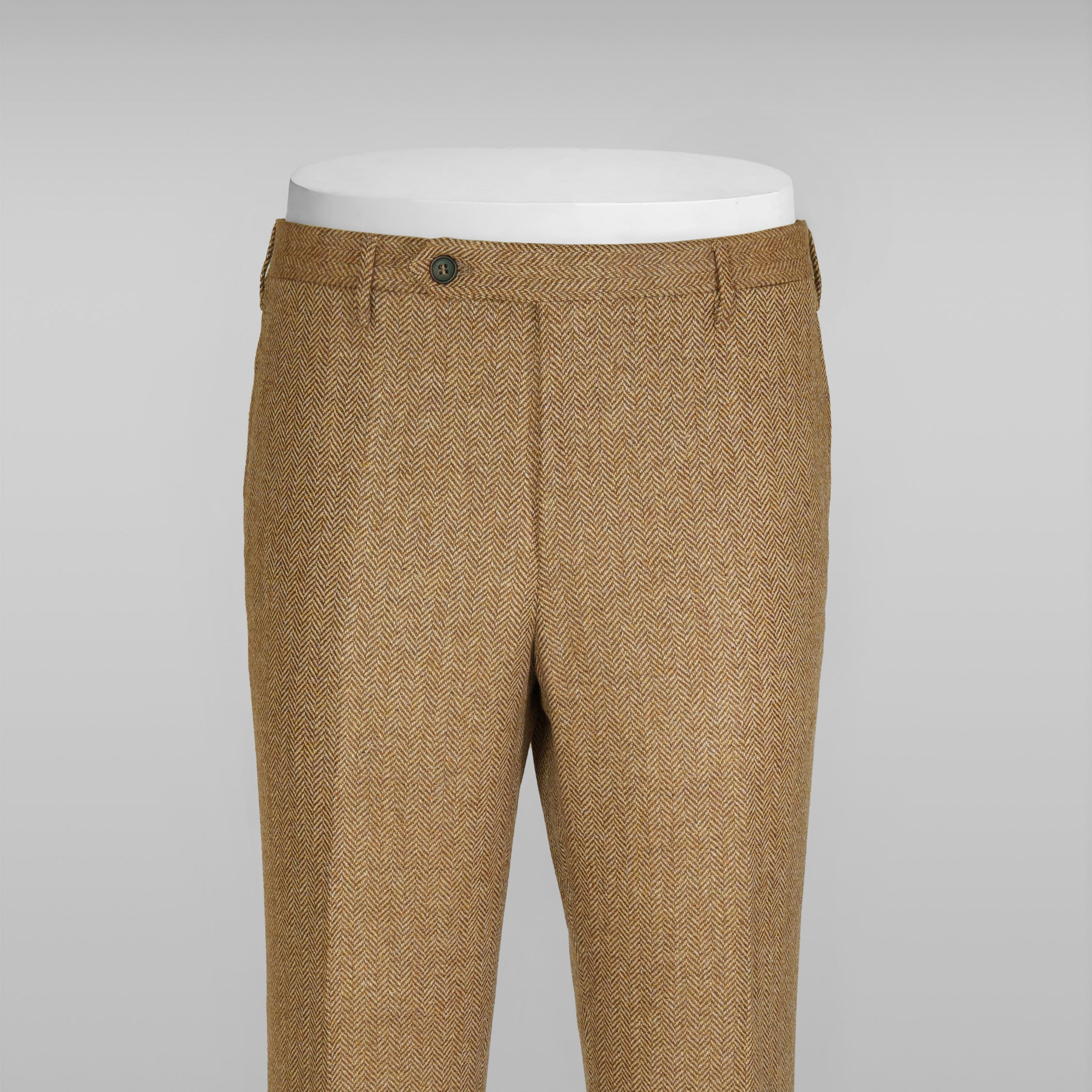 Pantaloni in lana e cashmere a spina di pesce color miele