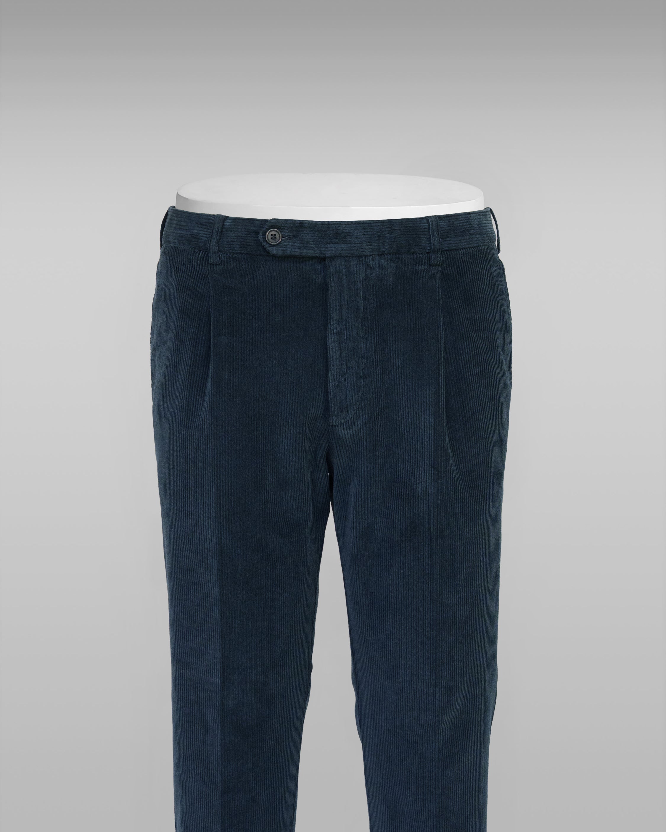 Dark blue corduroy sport trousers 1 pleat