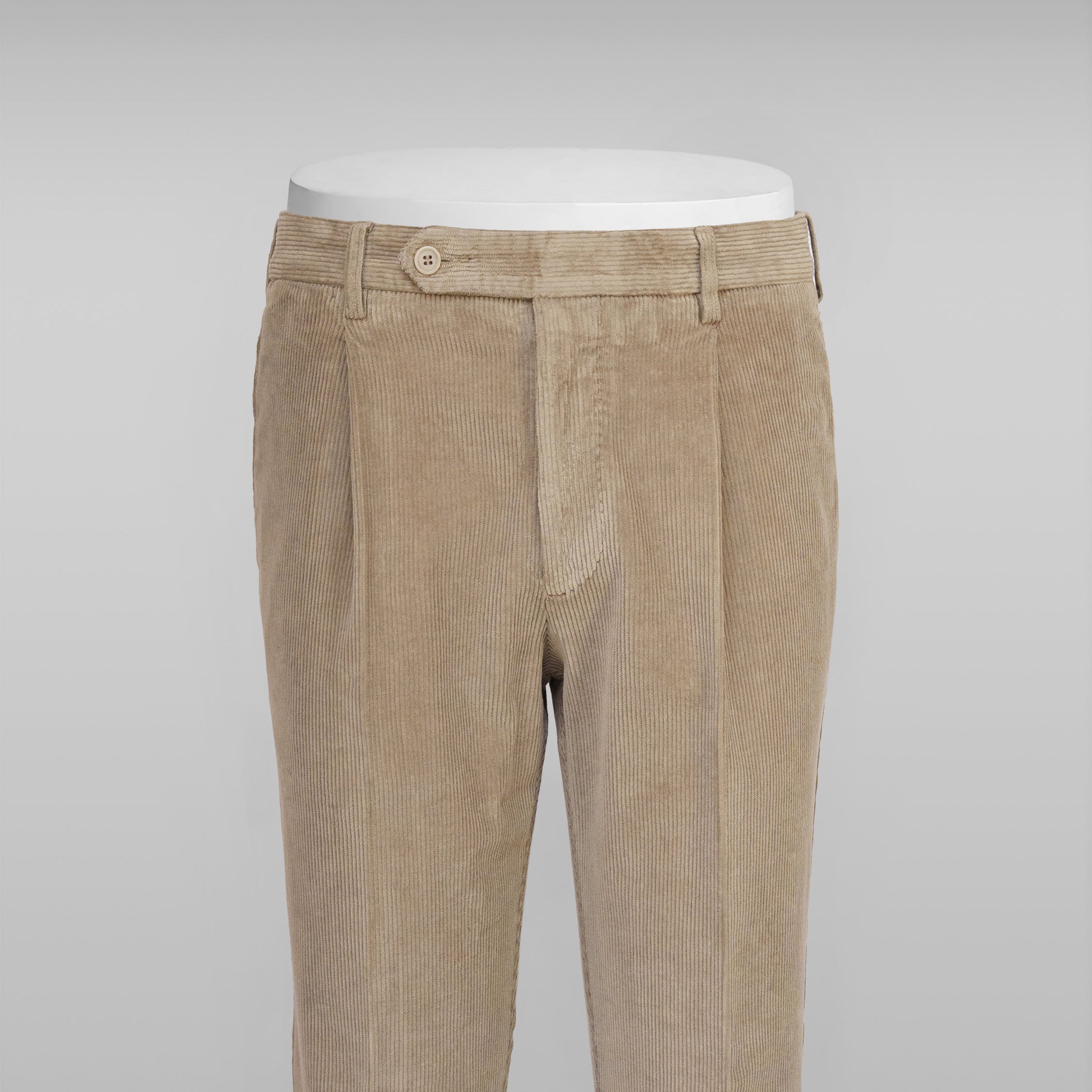 Pantaloni sportivi in velluto a coste beige con 1 pinces