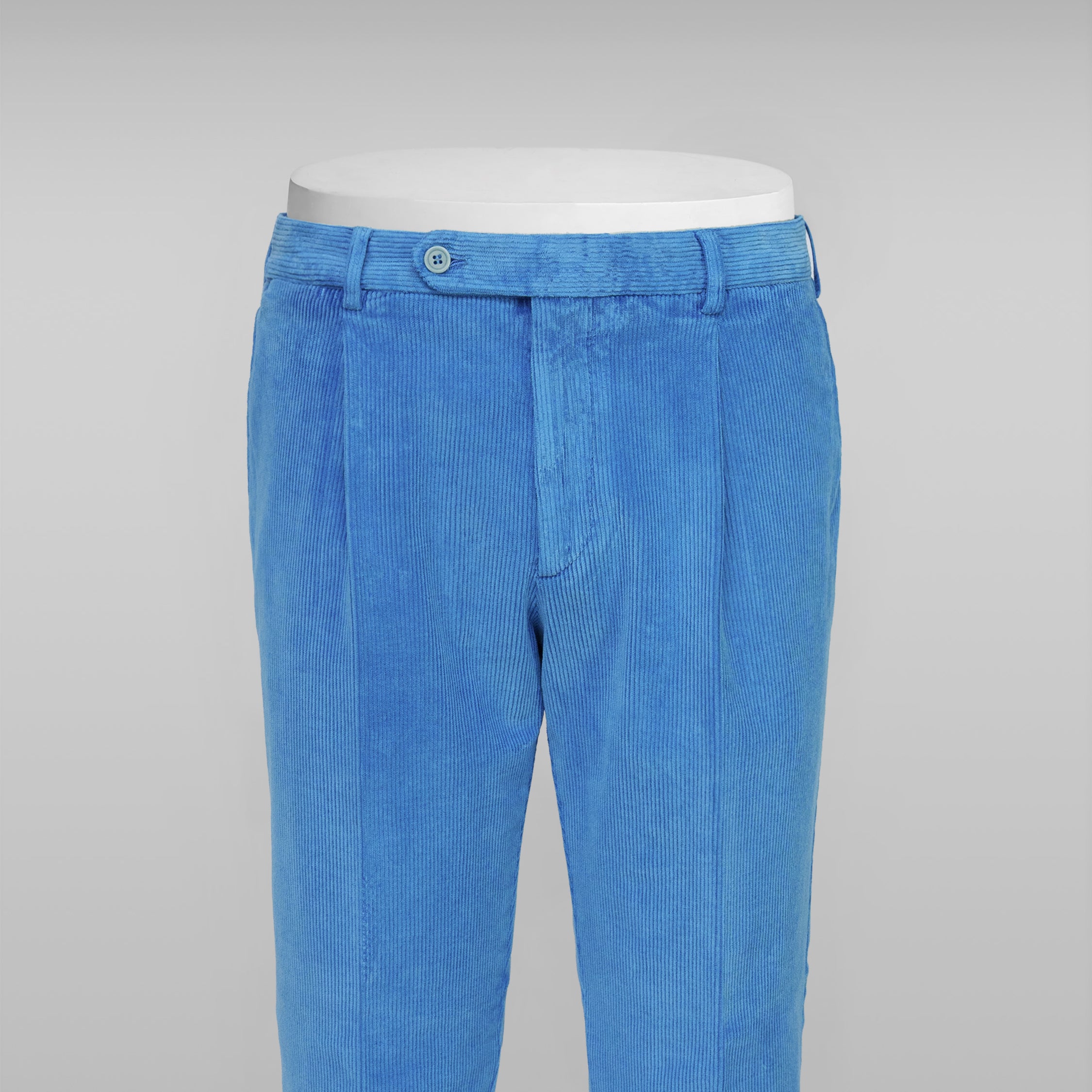 Ocean blue corduroy sport trousers 1 pleat