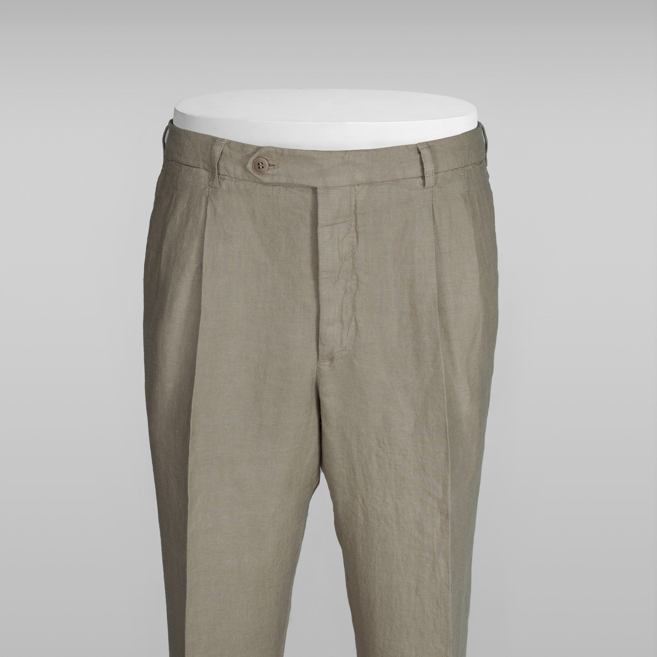 Pantaloni sportivi in lino beige a spina di pesce Como