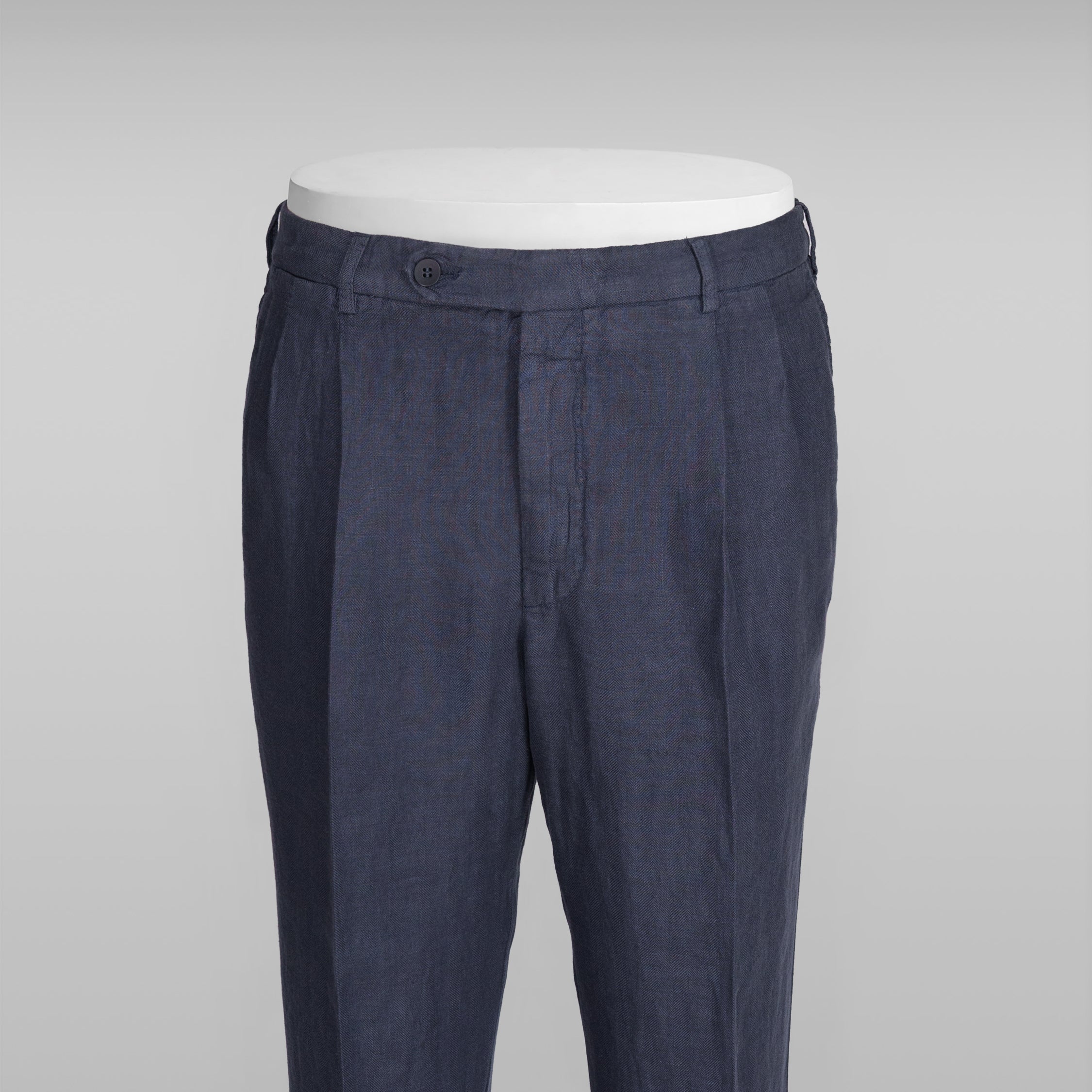 Pantaloni sportivi in lino blu a spina di pesce Como