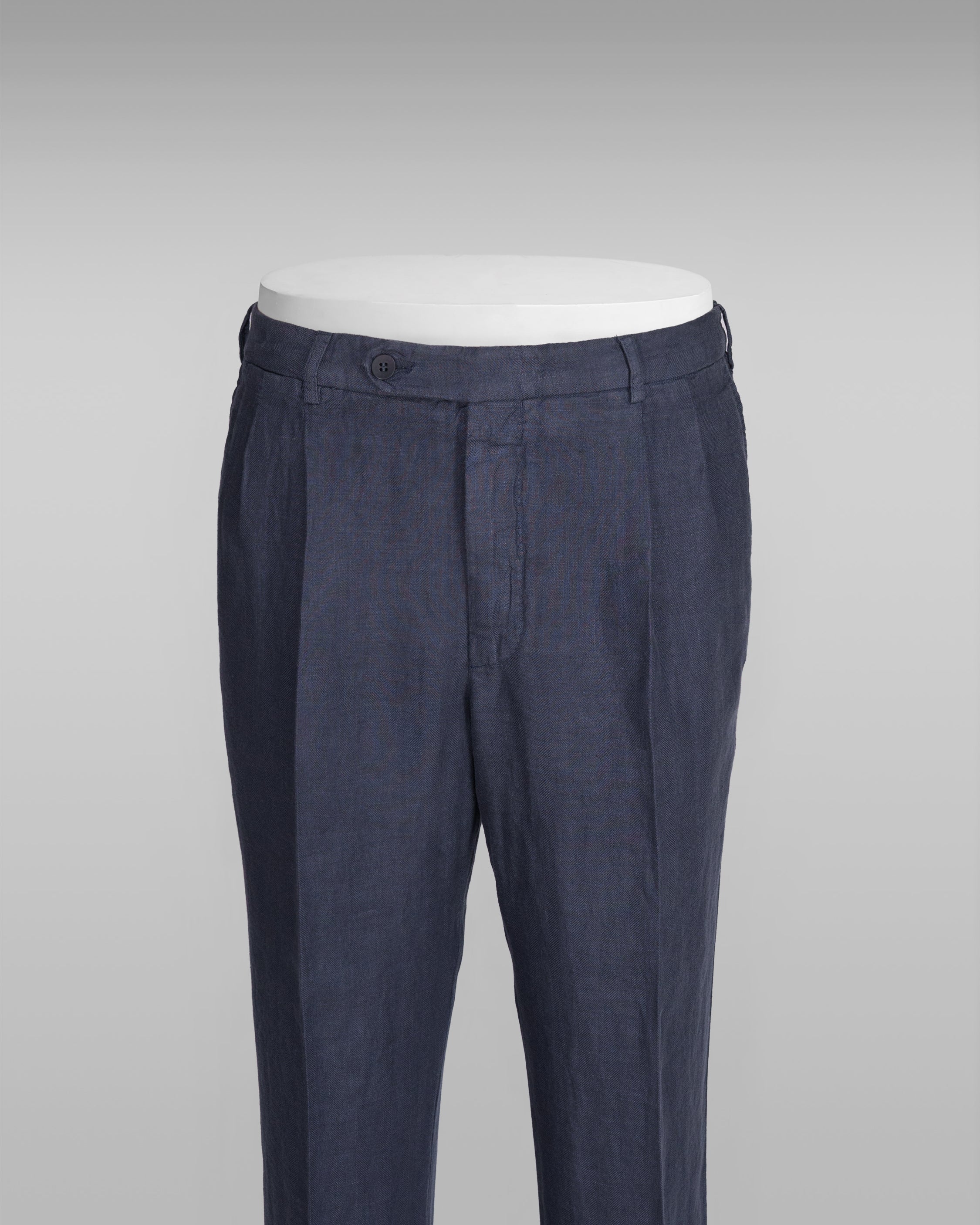 Como blue herringbone linen sport trousers