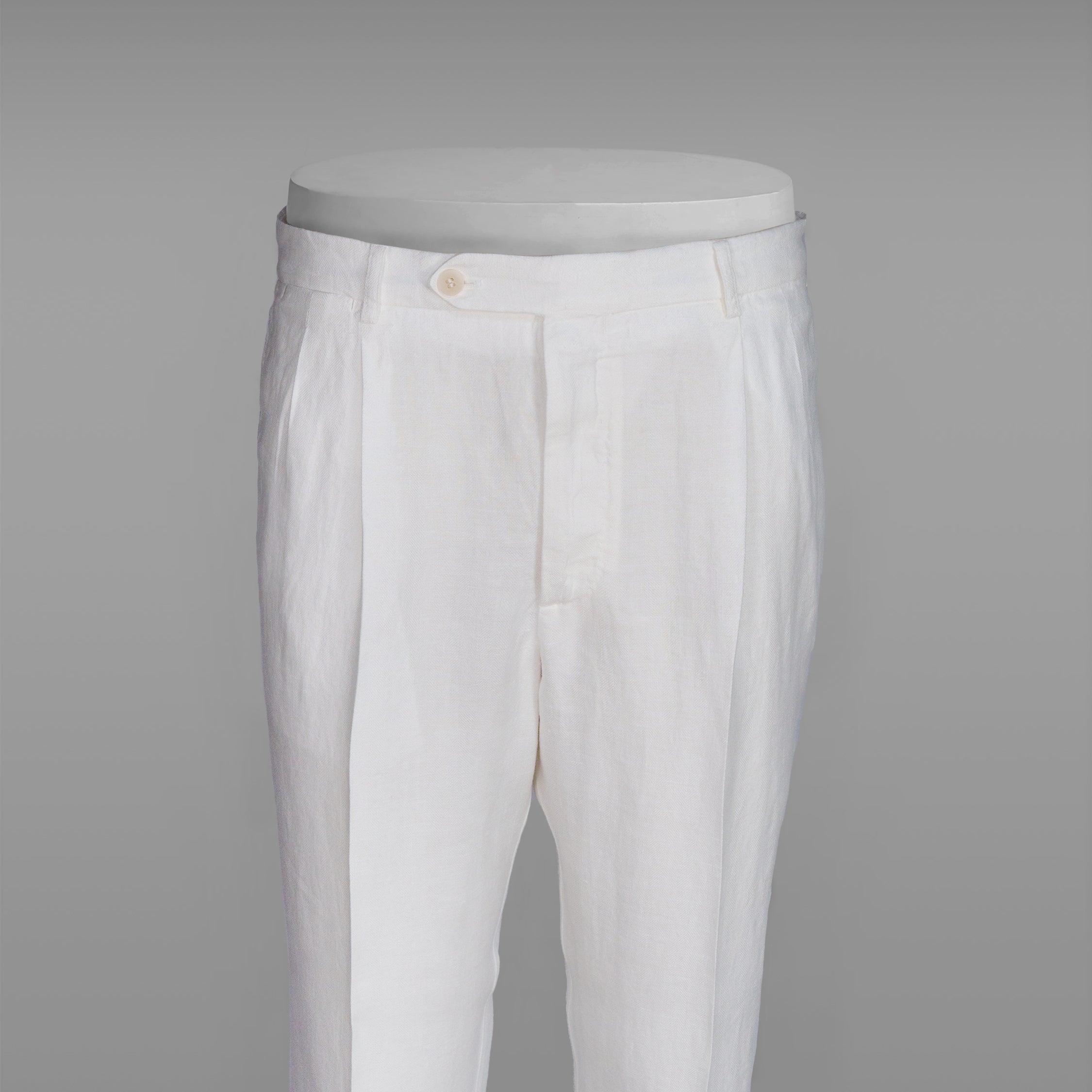 Pantaloni sportivi in lino bianco a spina di pesce Como