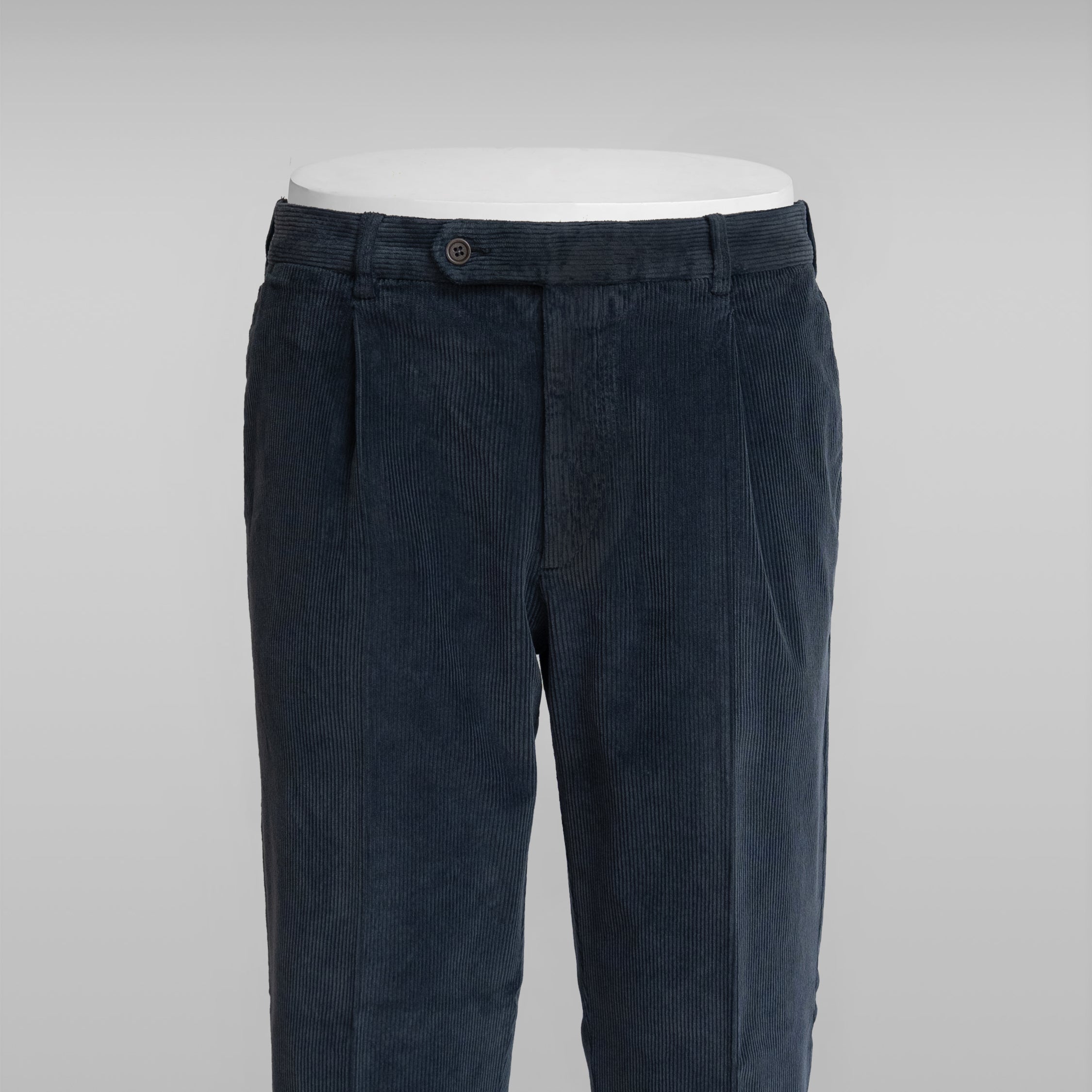Denim blue corduroy sport trousers 1 pleat