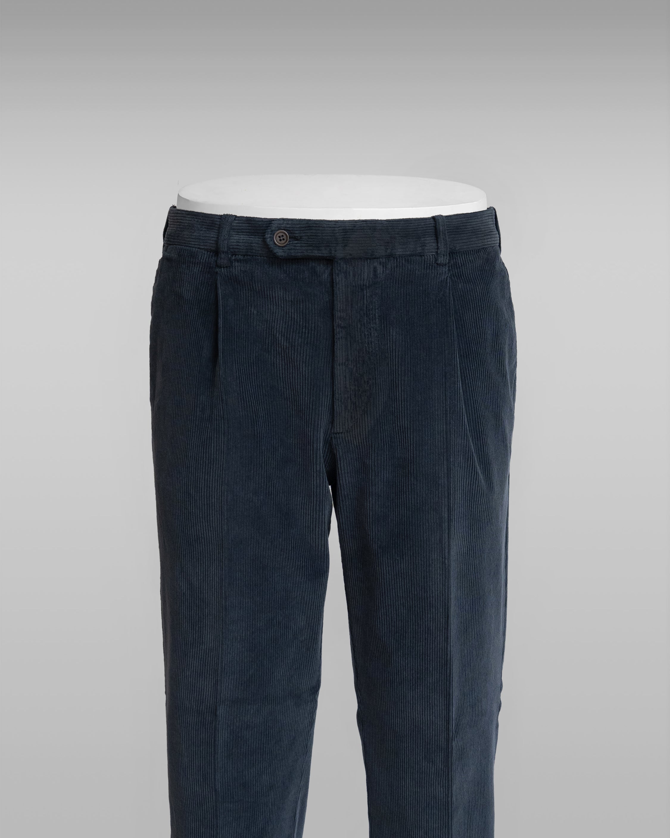 Denim blue corduroy sport trousers 1 pleat