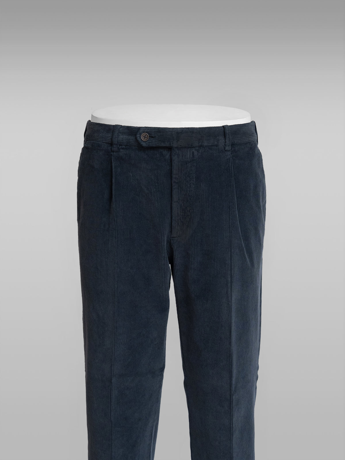 Denim blue corduroy sport trousers 1 pleat