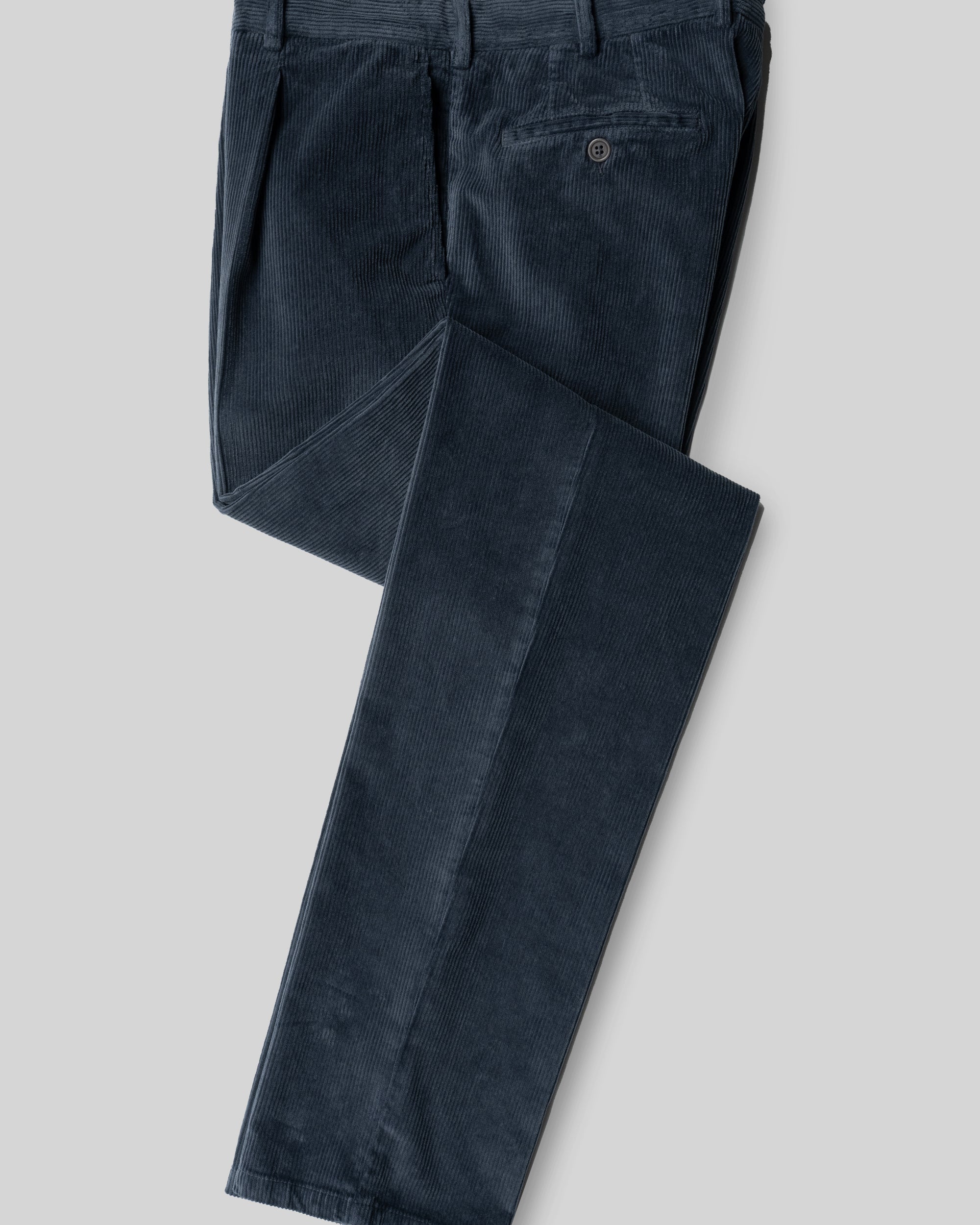 Denim blue corduroy sport trousers 1 pleat