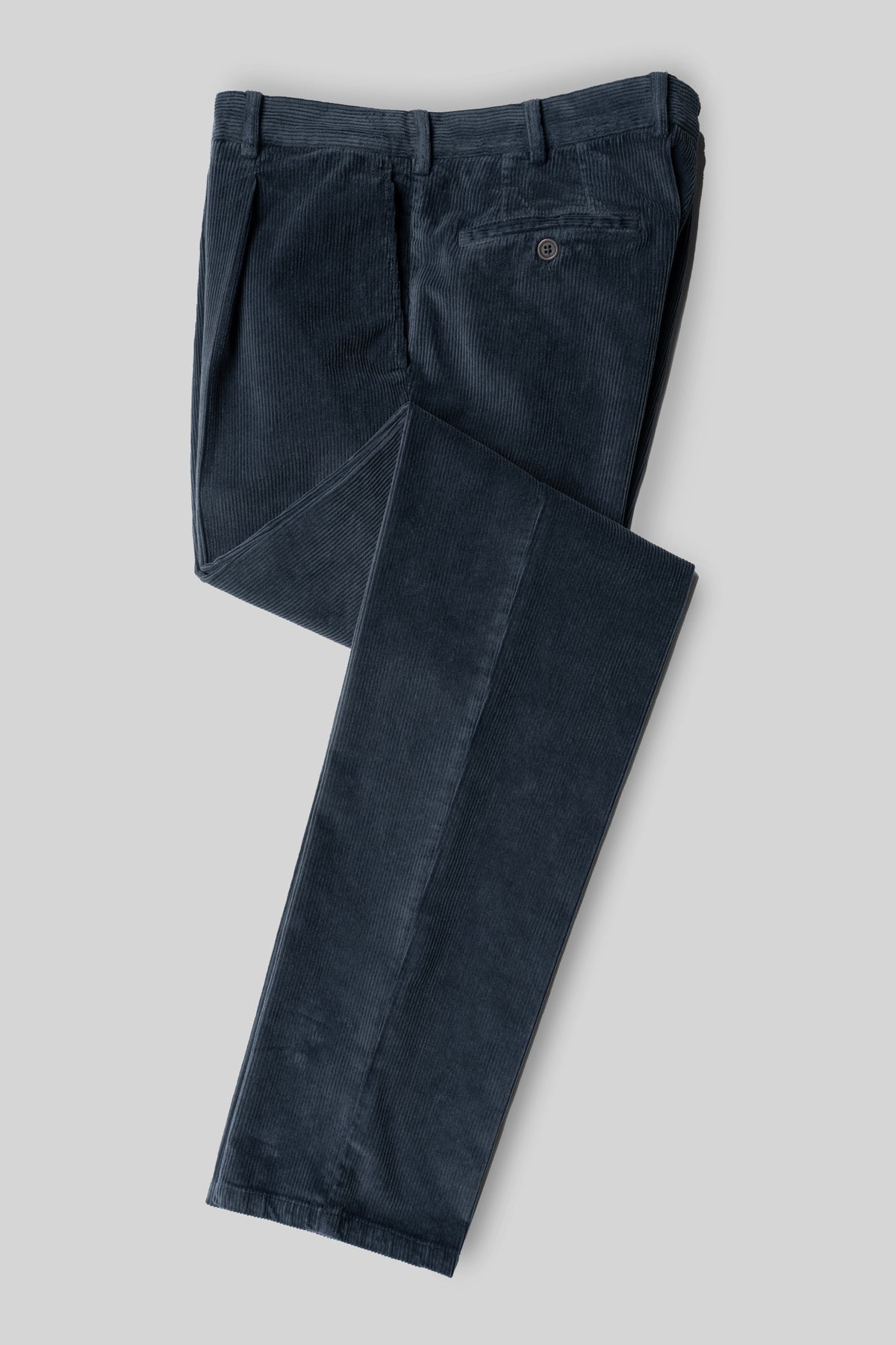 Denim blue corduroy sport trousers 1 pleat