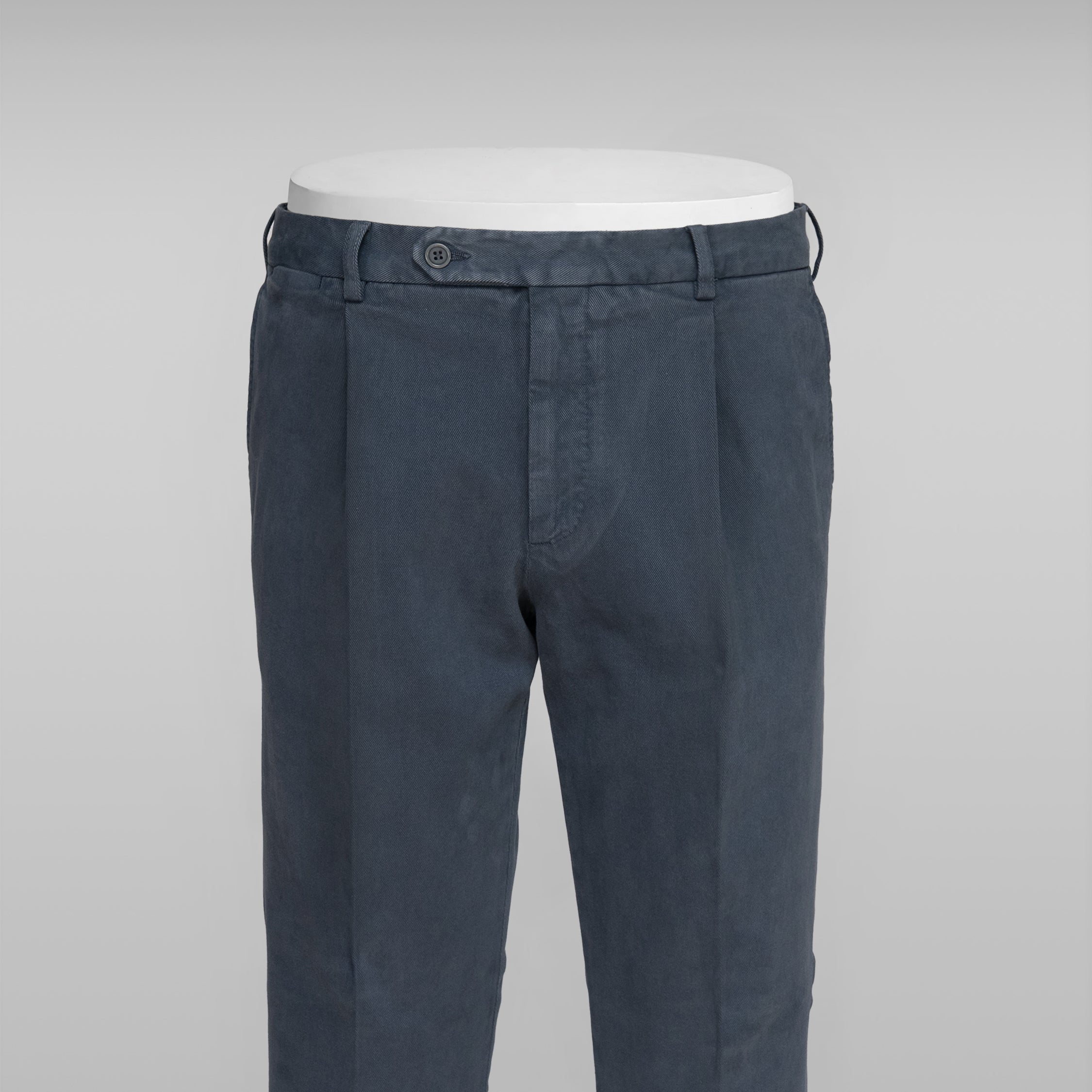 Denim blue cotton elastan sport trousers 1 pleat