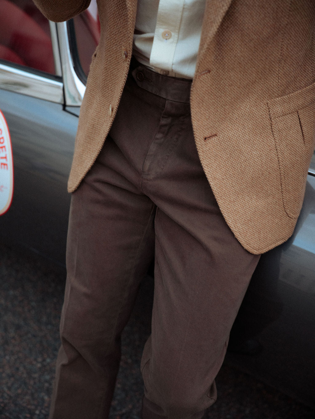 Brown cotton elastan sport trousers 1 pleat