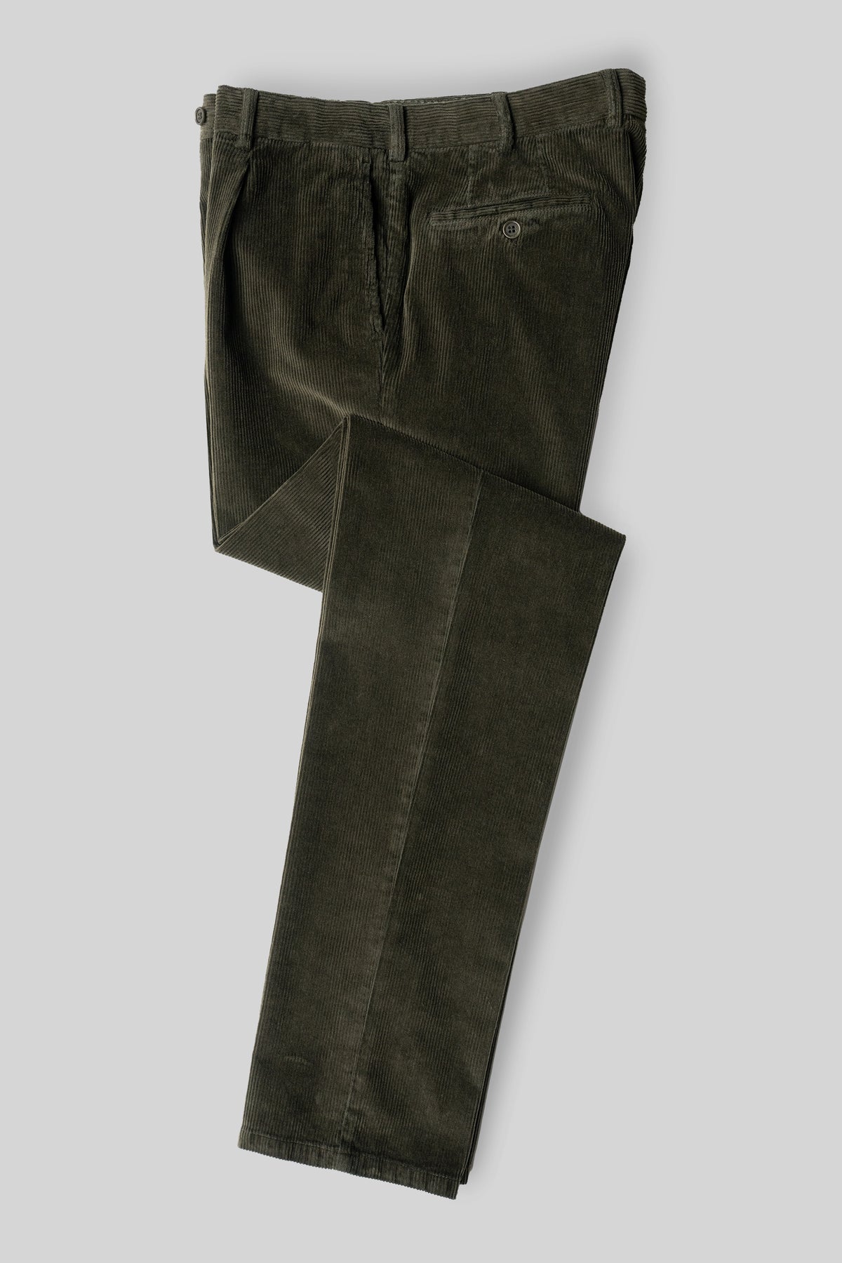 Dark green corduroy sport trousers 1 pleat