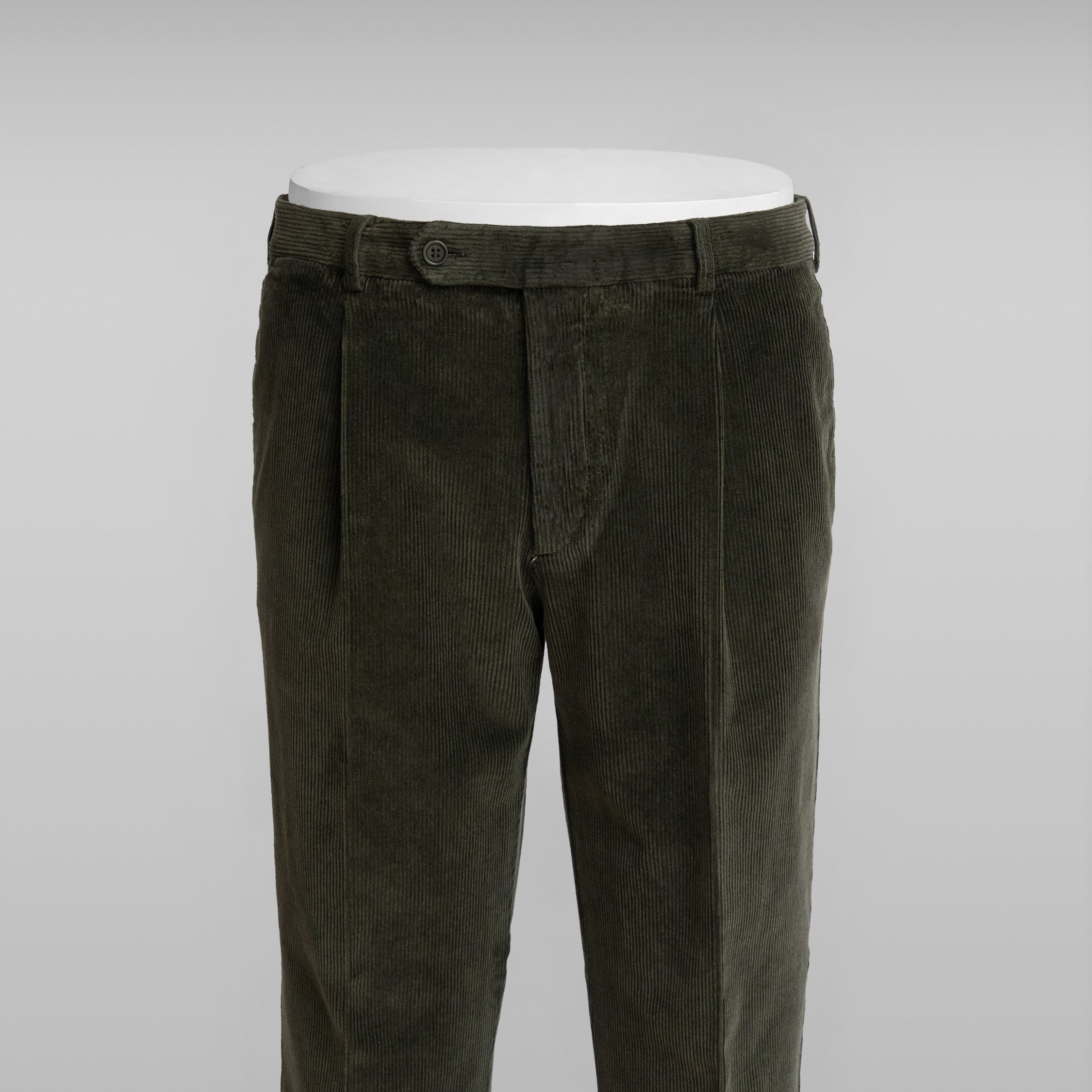 Dark green corduroy sport trousers 1 pleat