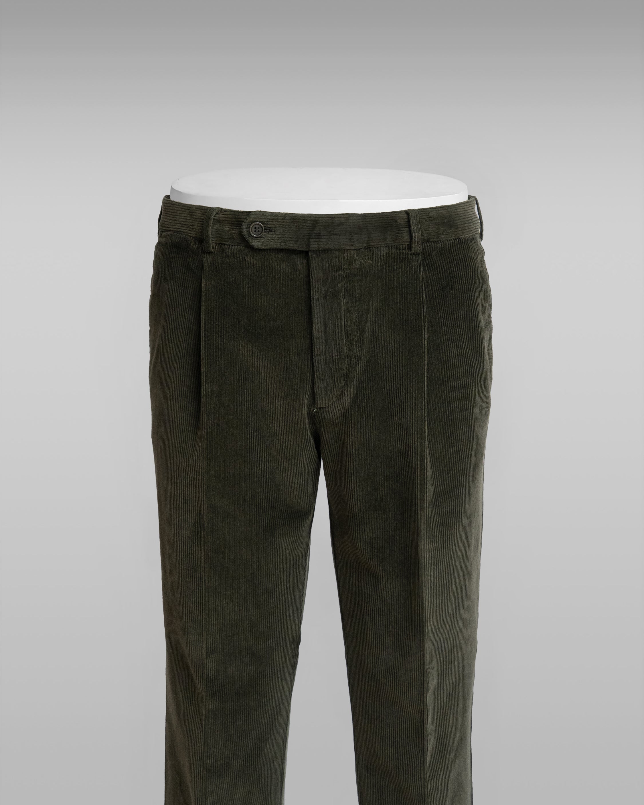 Dark green corduroy sport trousers 1 pleat
