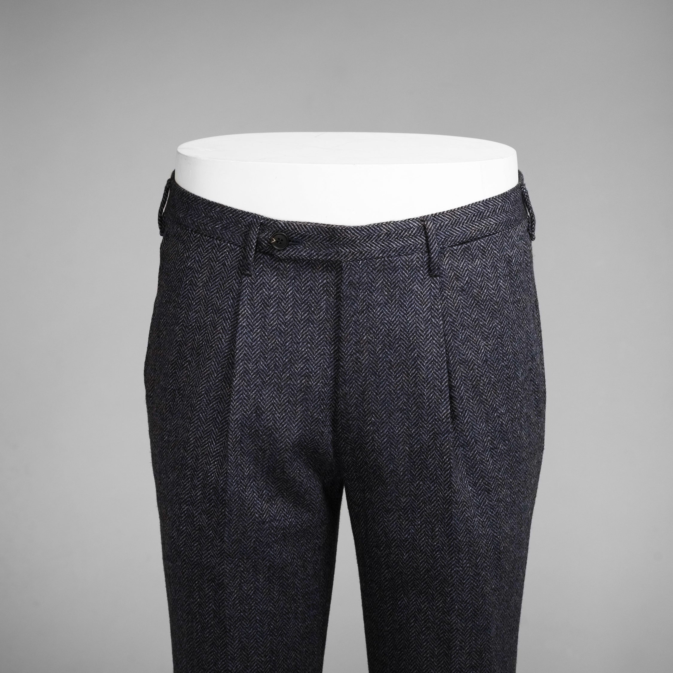 Blue herringbone wool cashmere trousers