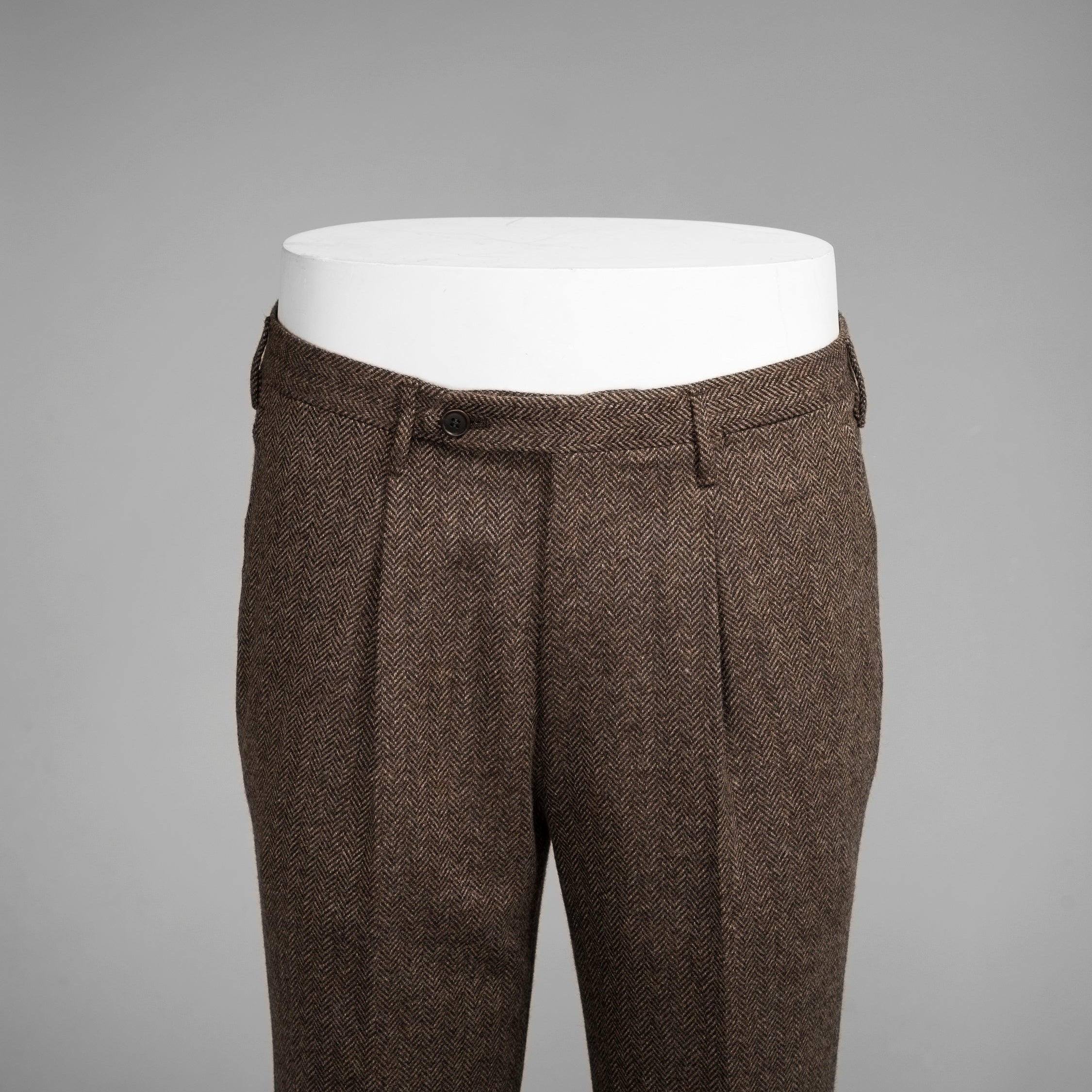 Brown herringbone wool cashmere trousers