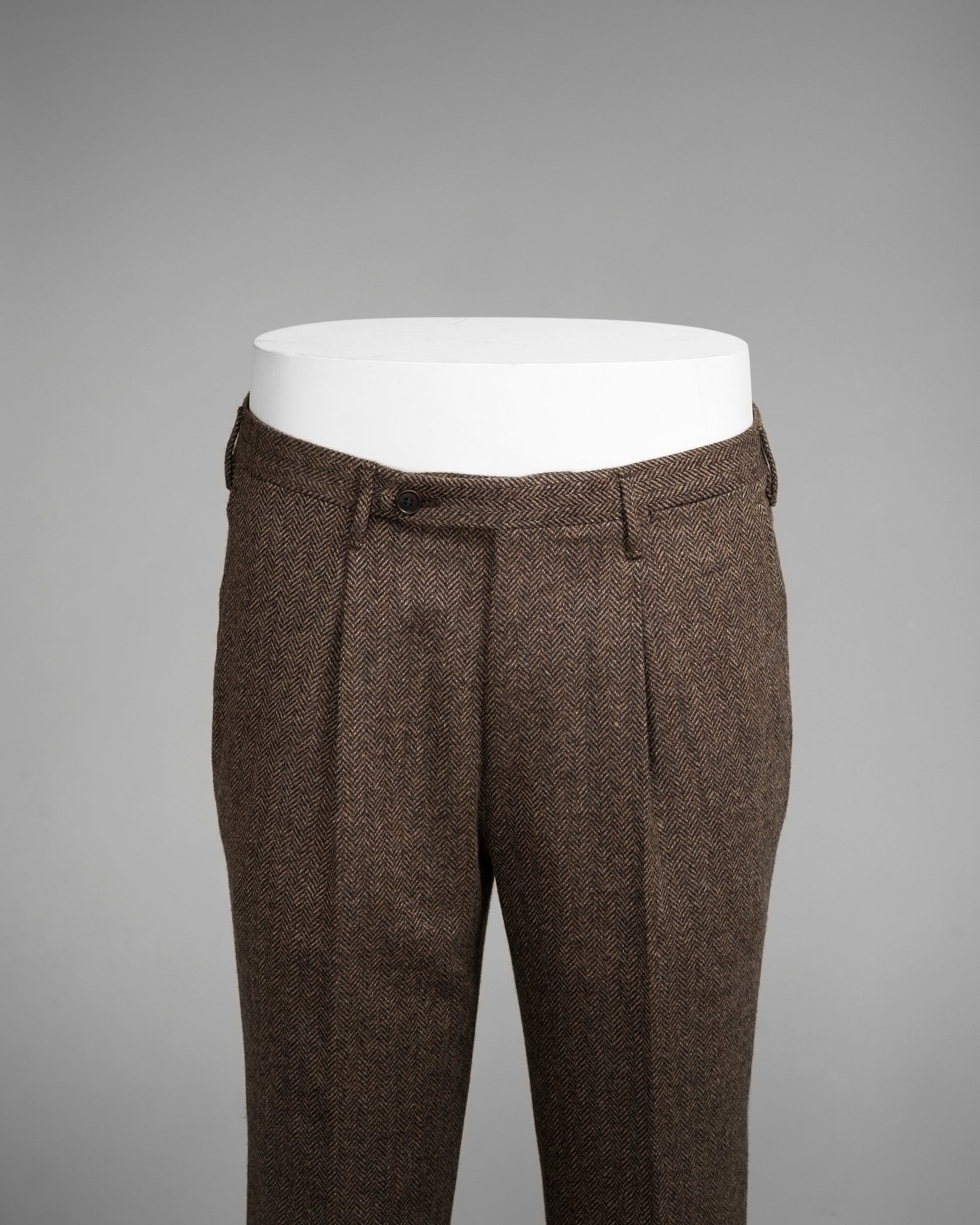 Brown herringbone wool cashmere trousers