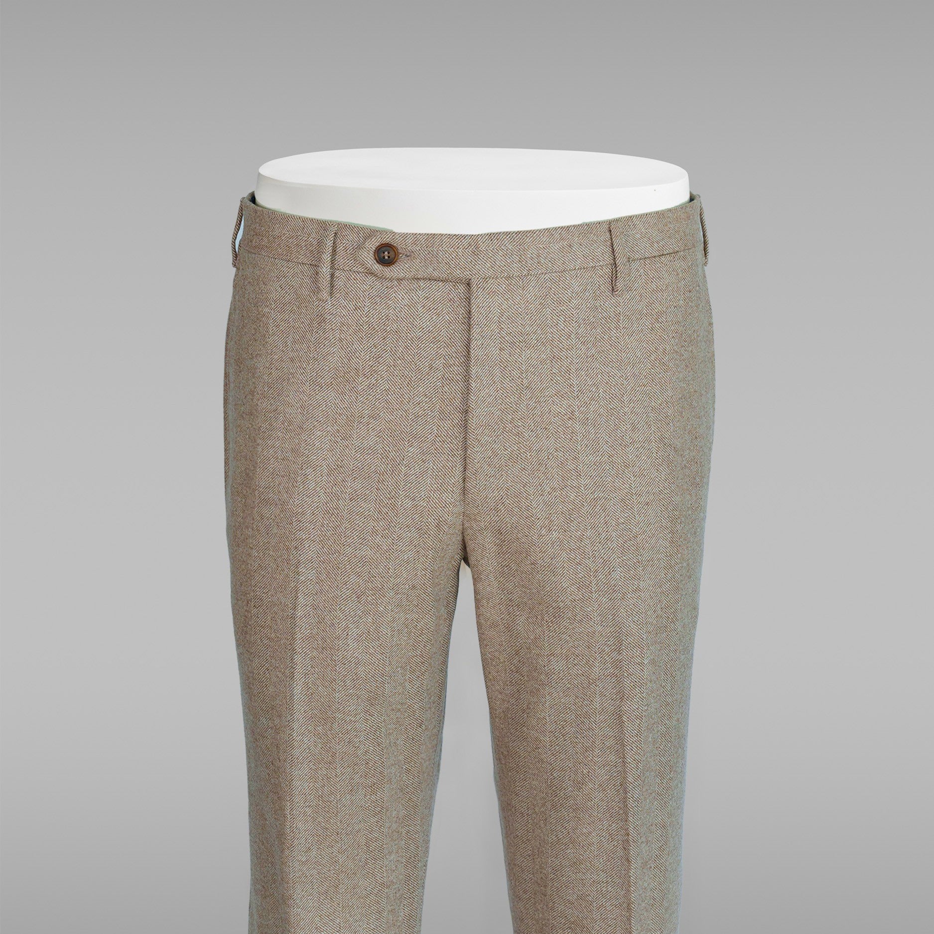 Beige herringbone flannel trousers